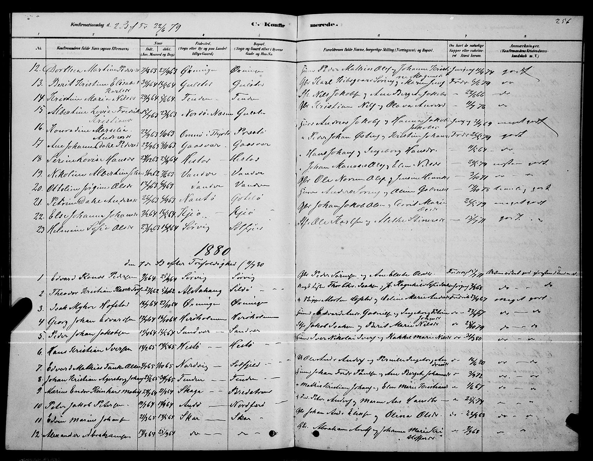 Ministerialprotokoller, klokkerbøker og fødselsregistre - Nordland, AV/SAT-A-1459/834/L0513: Parish register (copy) no. 834C04, 1877-1892, p. 256