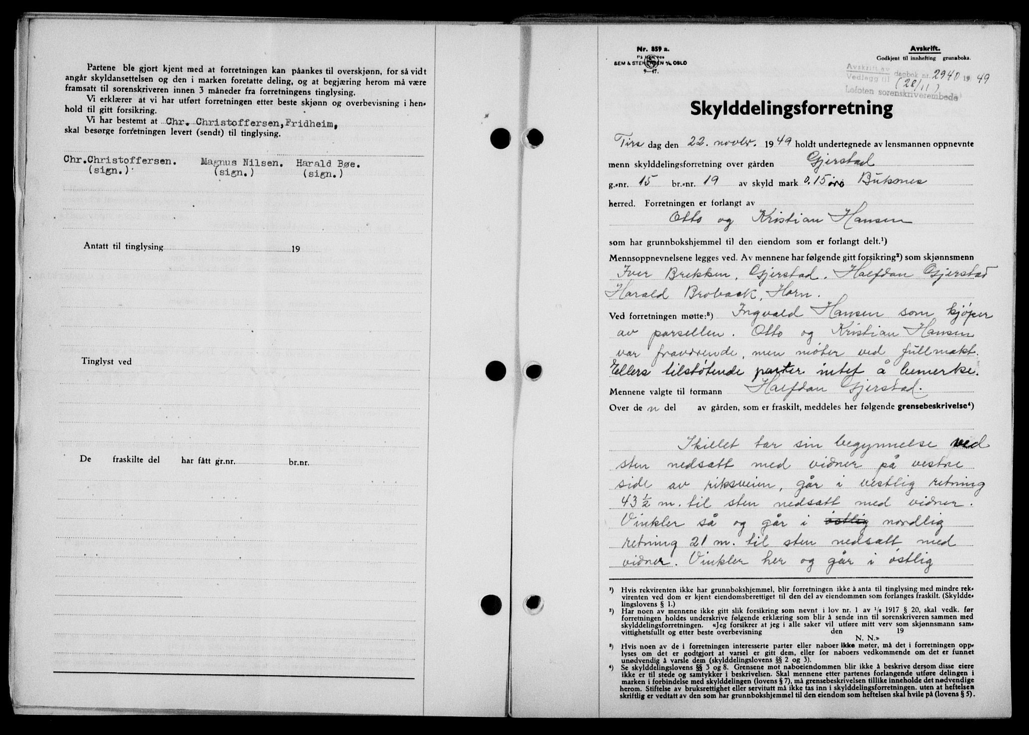 Lofoten sorenskriveri, SAT/A-0017/1/2/2C/L0022a: Mortgage book no. 22a, 1949-1950, Diary no: : 2940/1949