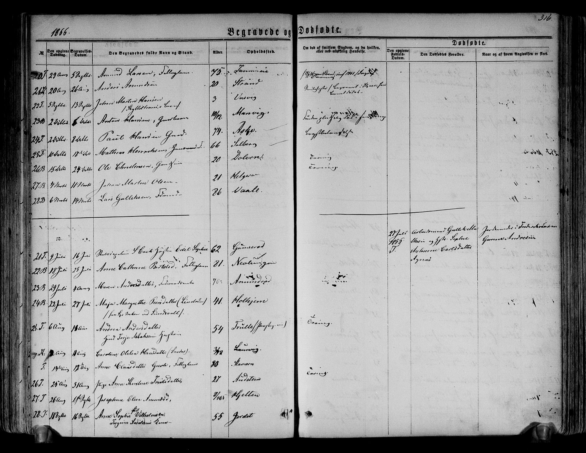 Brunlanes kirkebøker, AV/SAKO-A-342/F/Fa/L0005: Parish register (official) no. I 5, 1862-1877, p. 316