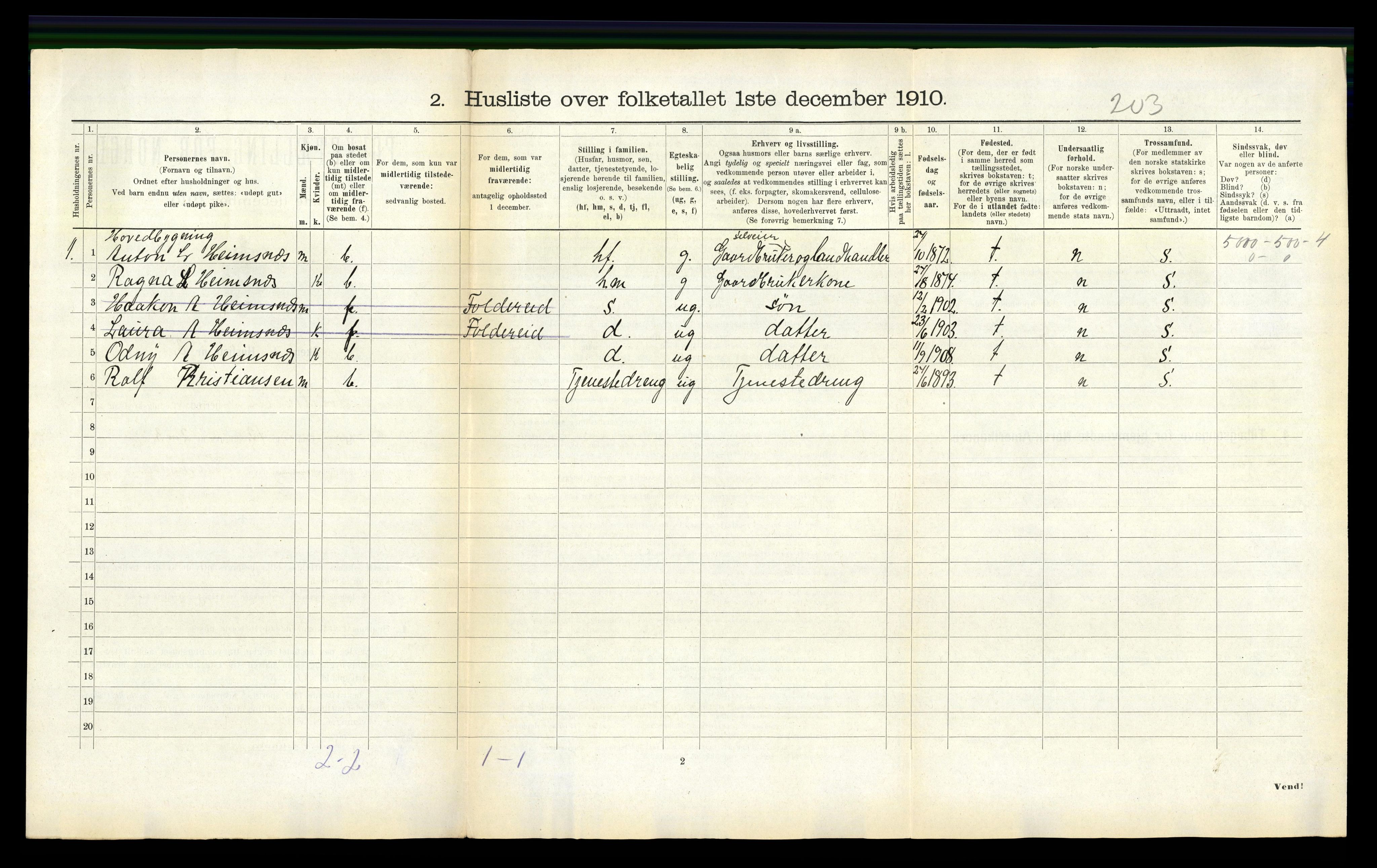 RA, 1910 census for Foldereid, 1910, p. 95