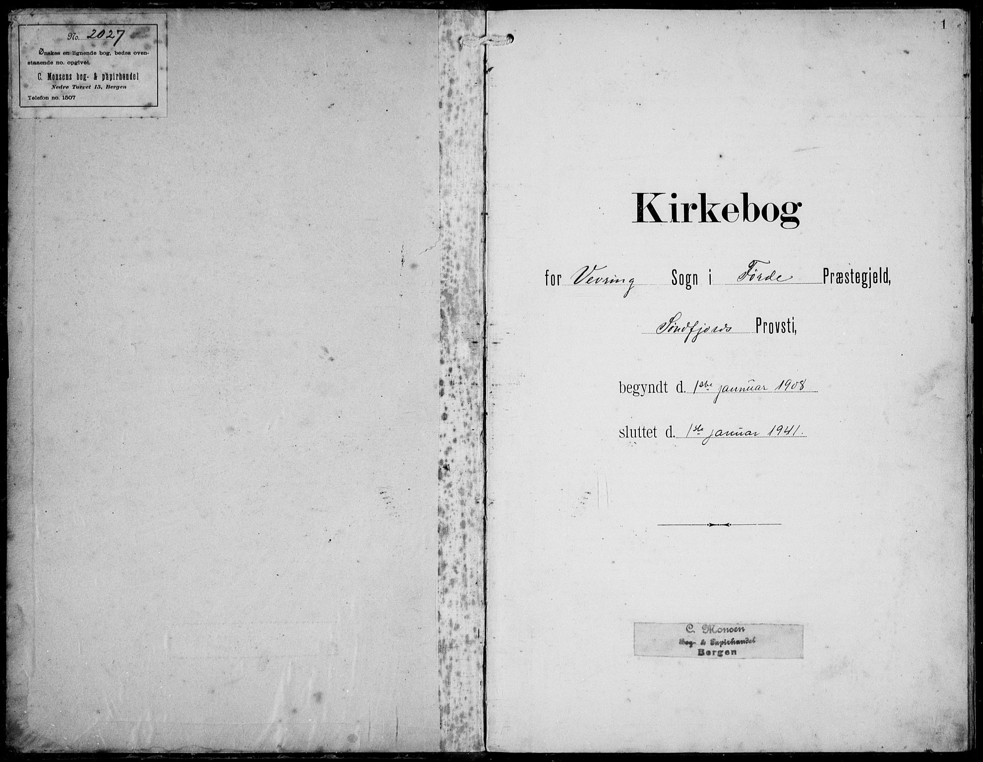 Førde sokneprestembete, SAB/A-79901/H/Hab/Habe/L0003: Parish register (copy) no. E 3, 1908-1940, p. 1