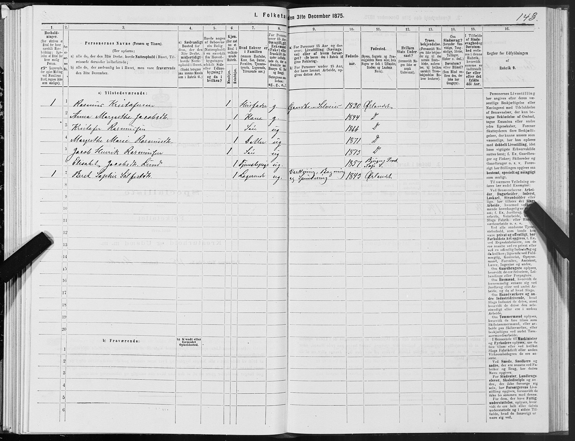 SAT, 1875 census for 1621P Ørland, 1875, p. 3143