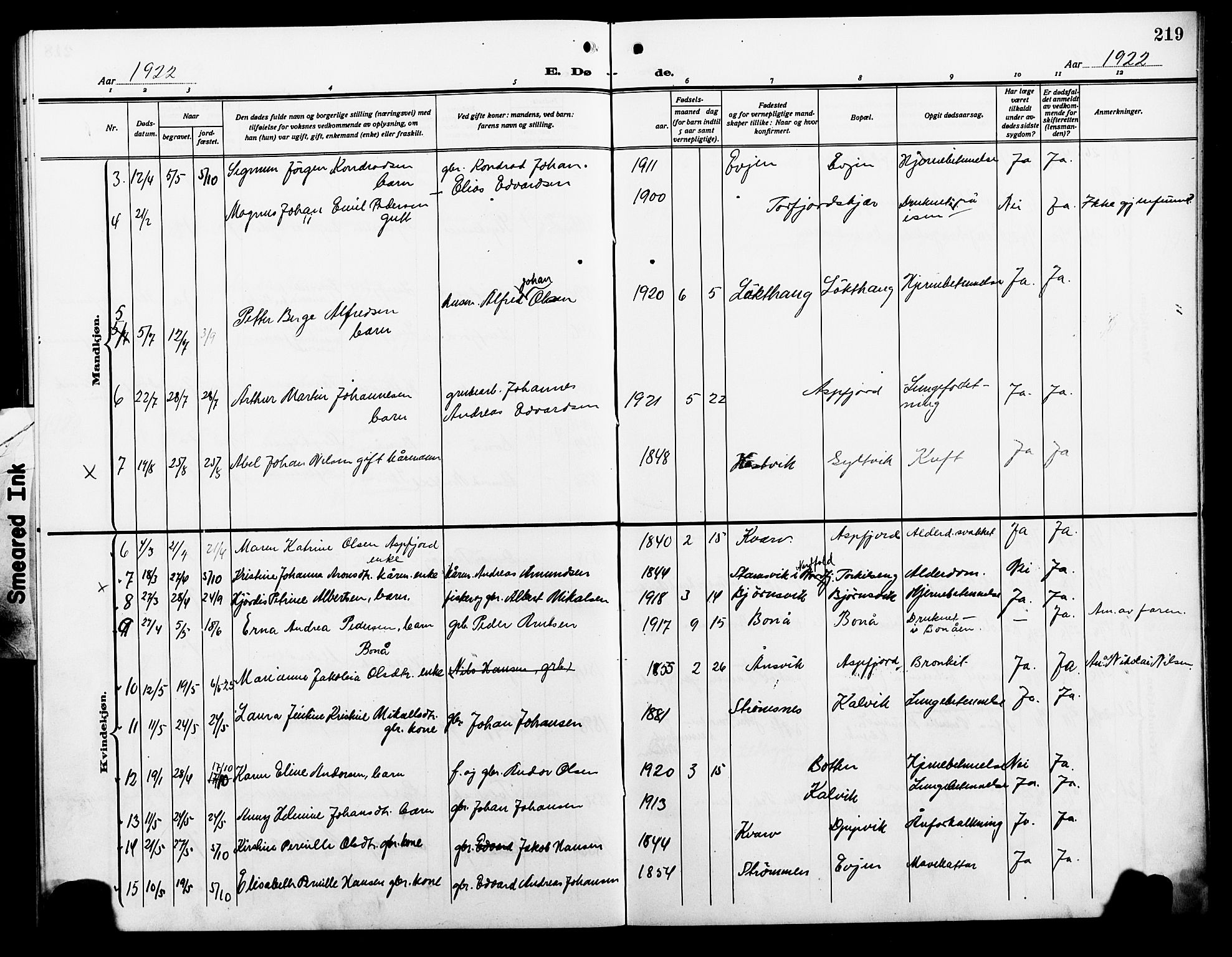 Ministerialprotokoller, klokkerbøker og fødselsregistre - Nordland, AV/SAT-A-1459/854/L0787: Parish register (copy) no. 854C03, 1913-1926, p. 219