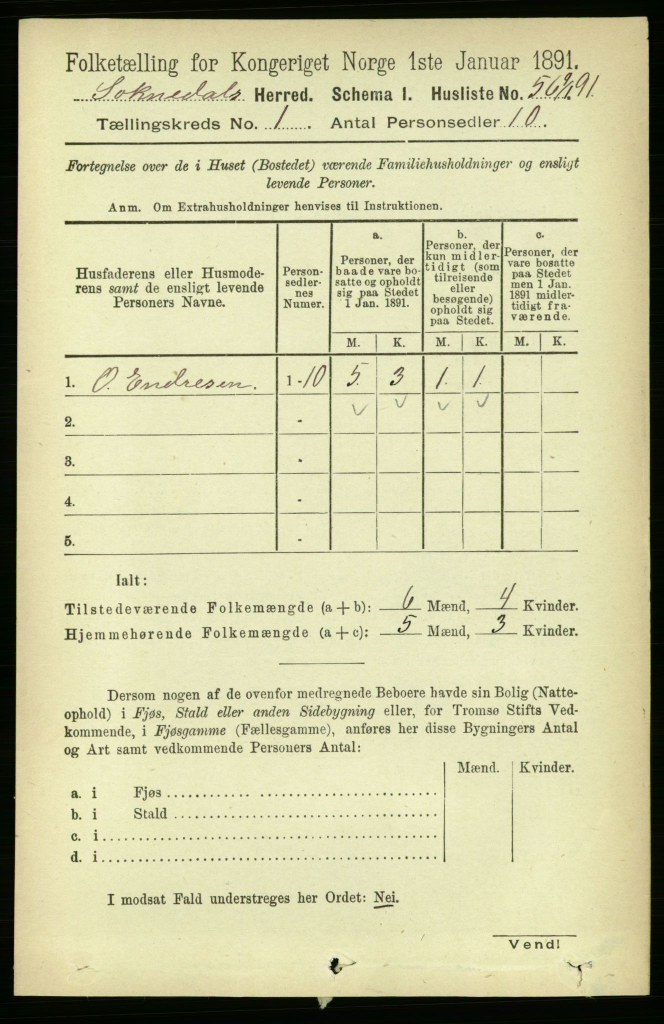 RA, 1891 census for 1649 Soknedal, 1891, p. 72