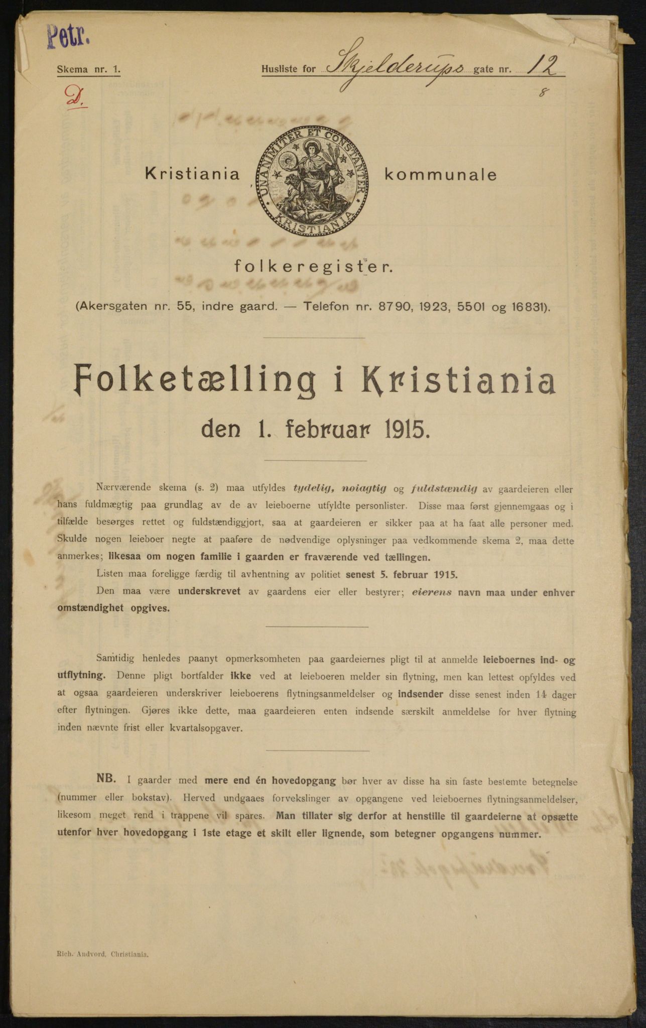 OBA, Municipal Census 1915 for Kristiania, 1915, p. 95667