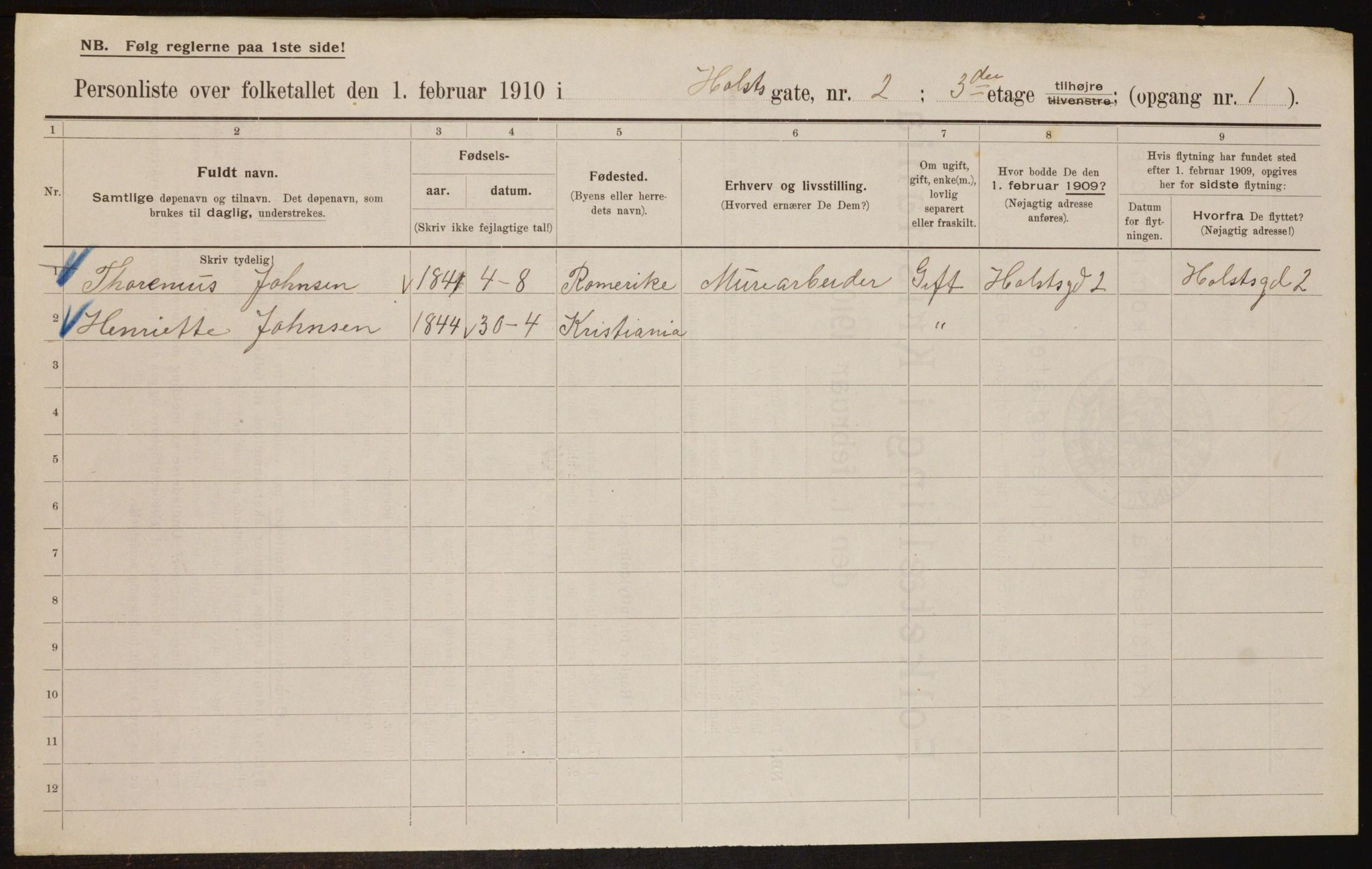 OBA, Municipal Census 1910 for Kristiania, 1910, p. 40140