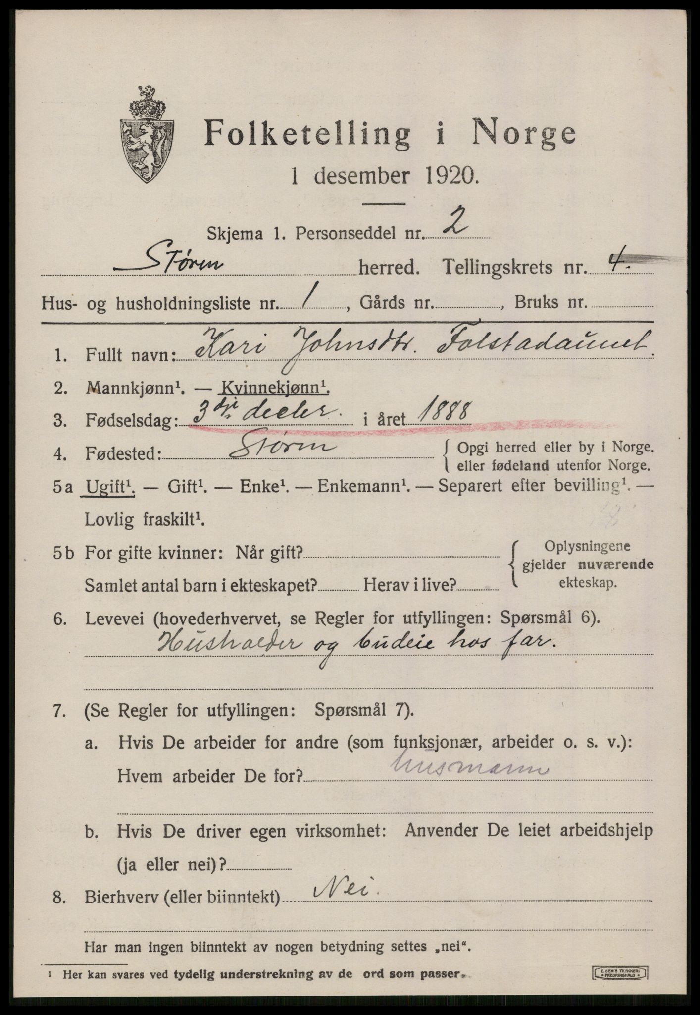 SAT, 1920 census for Støren, 1920, p. 2960