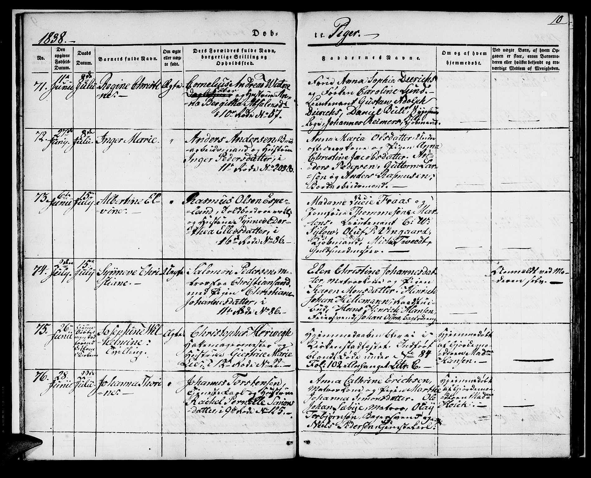 Domkirken sokneprestembete, SAB/A-74801/H/Haa/L0018: Parish register (official) no. B 1, 1838-1840, p. 10