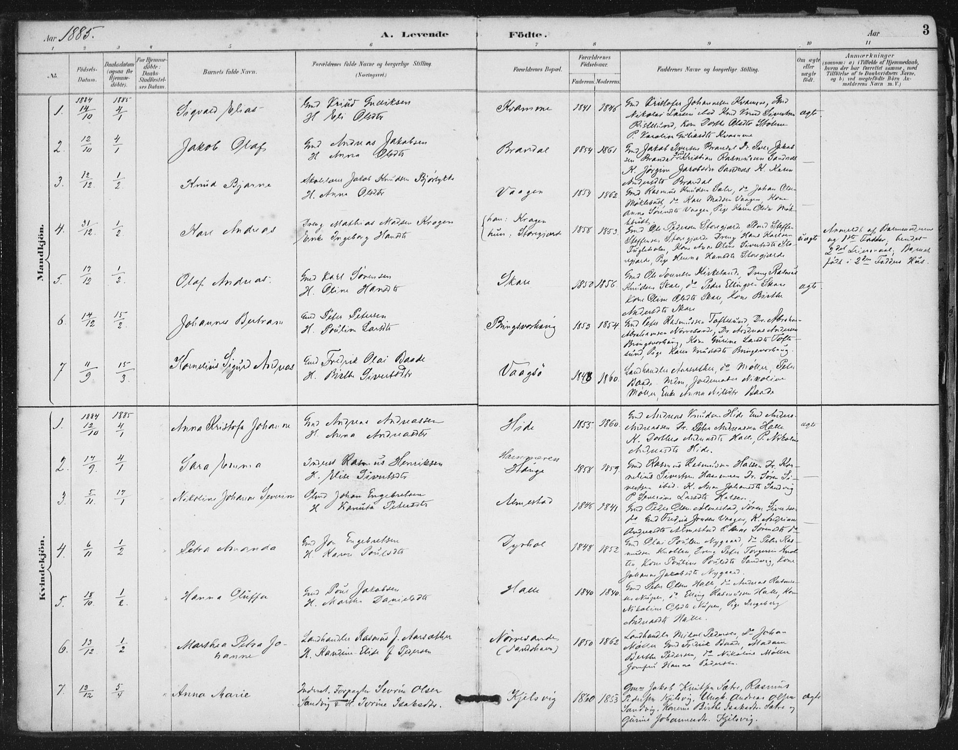 Ministerialprotokoller, klokkerbøker og fødselsregistre - Møre og Romsdal, AV/SAT-A-1454/503/L0037: Parish register (official) no. 503A05, 1884-1900, p. 3