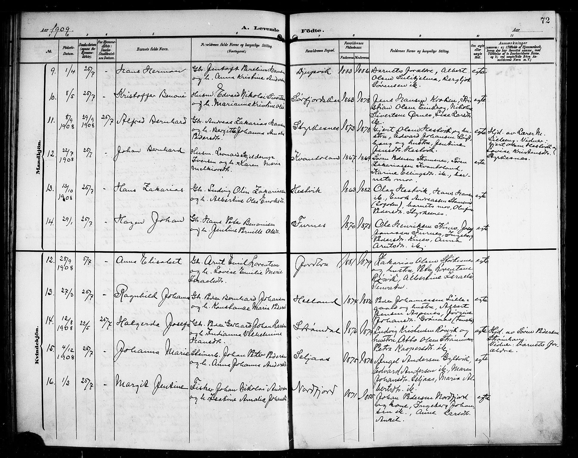 Ministerialprotokoller, klokkerbøker og fødselsregistre - Nordland, AV/SAT-A-1459/854/L0786: Parish register (copy) no. 854C02, 1901-1912, p. 72