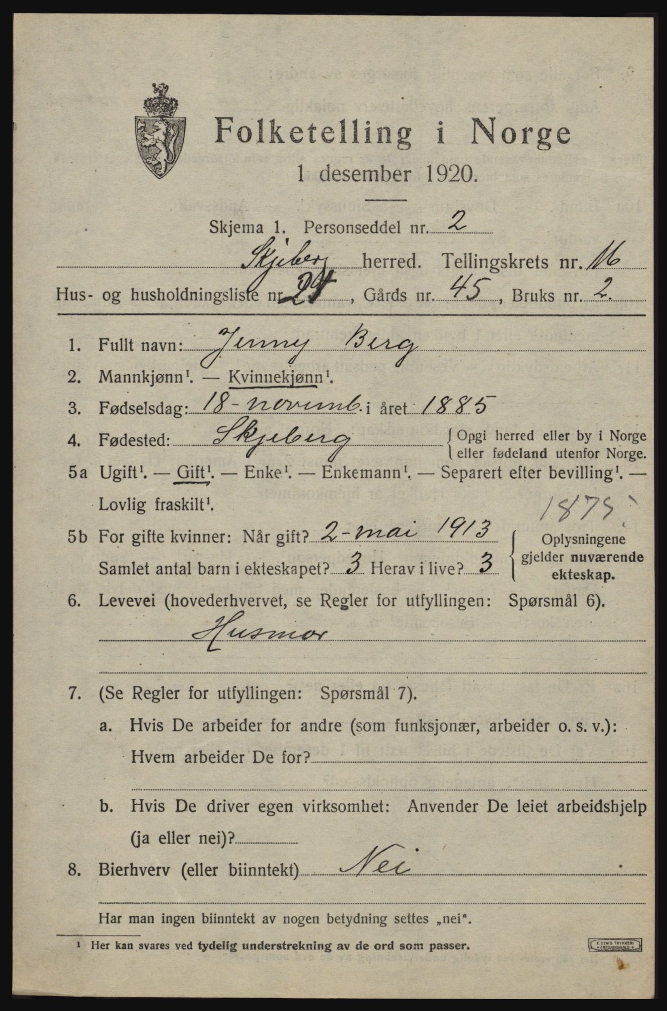 SAO, 1920 census for Skjeberg, 1920, p. 15071