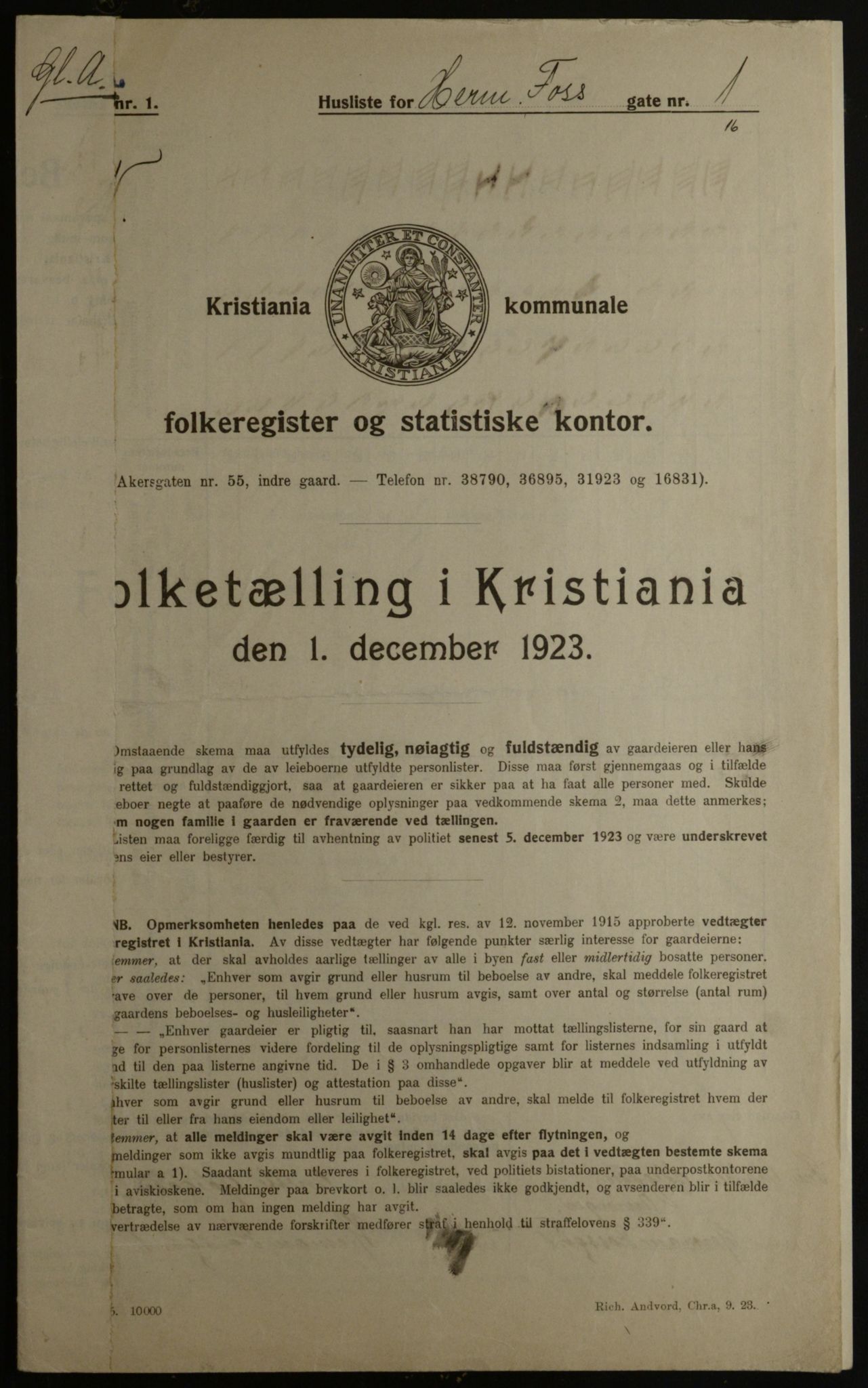 OBA, Municipal Census 1923 for Kristiania, 1923, p. 43295