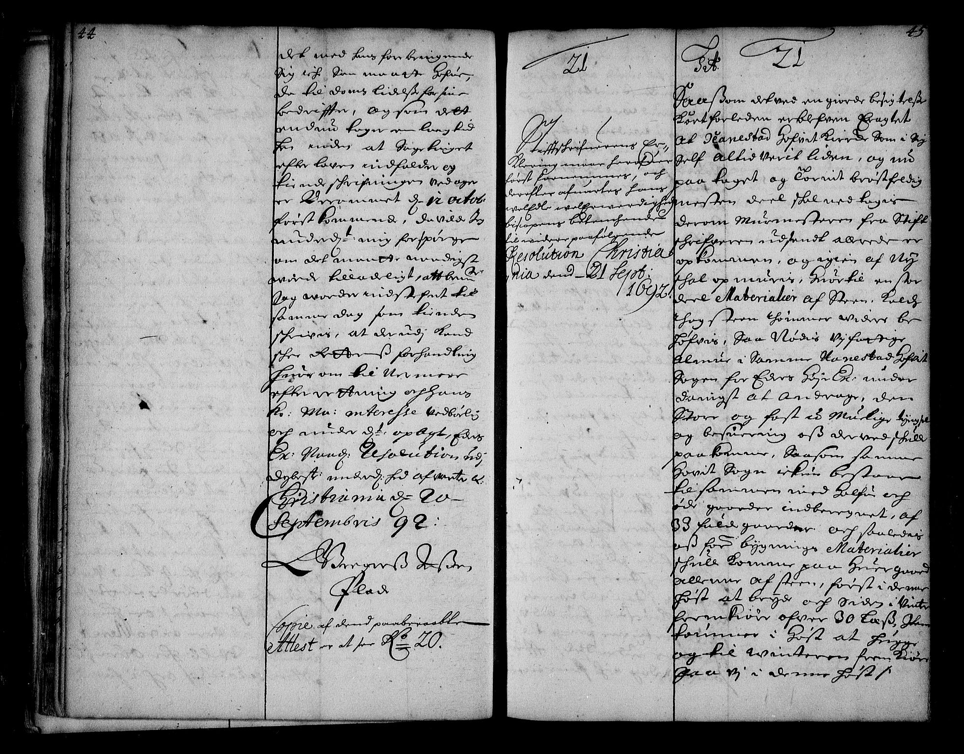 Stattholderembetet 1572-1771, AV/RA-EA-2870/Ae/L0010: Supplikasjons- og resolusjonsprotokoll, 1692-1693, p. 44-45