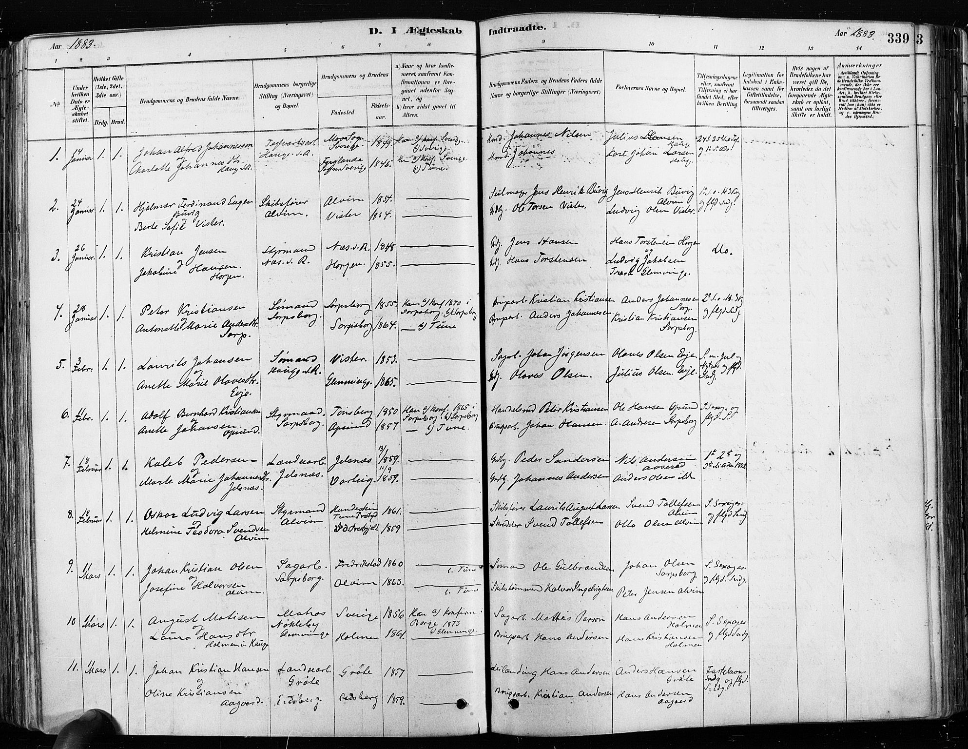 Tune prestekontor Kirkebøker, SAO/A-2007/F/Fa/L0017: Parish register (official) no. 17, 1878-1887, p. 339