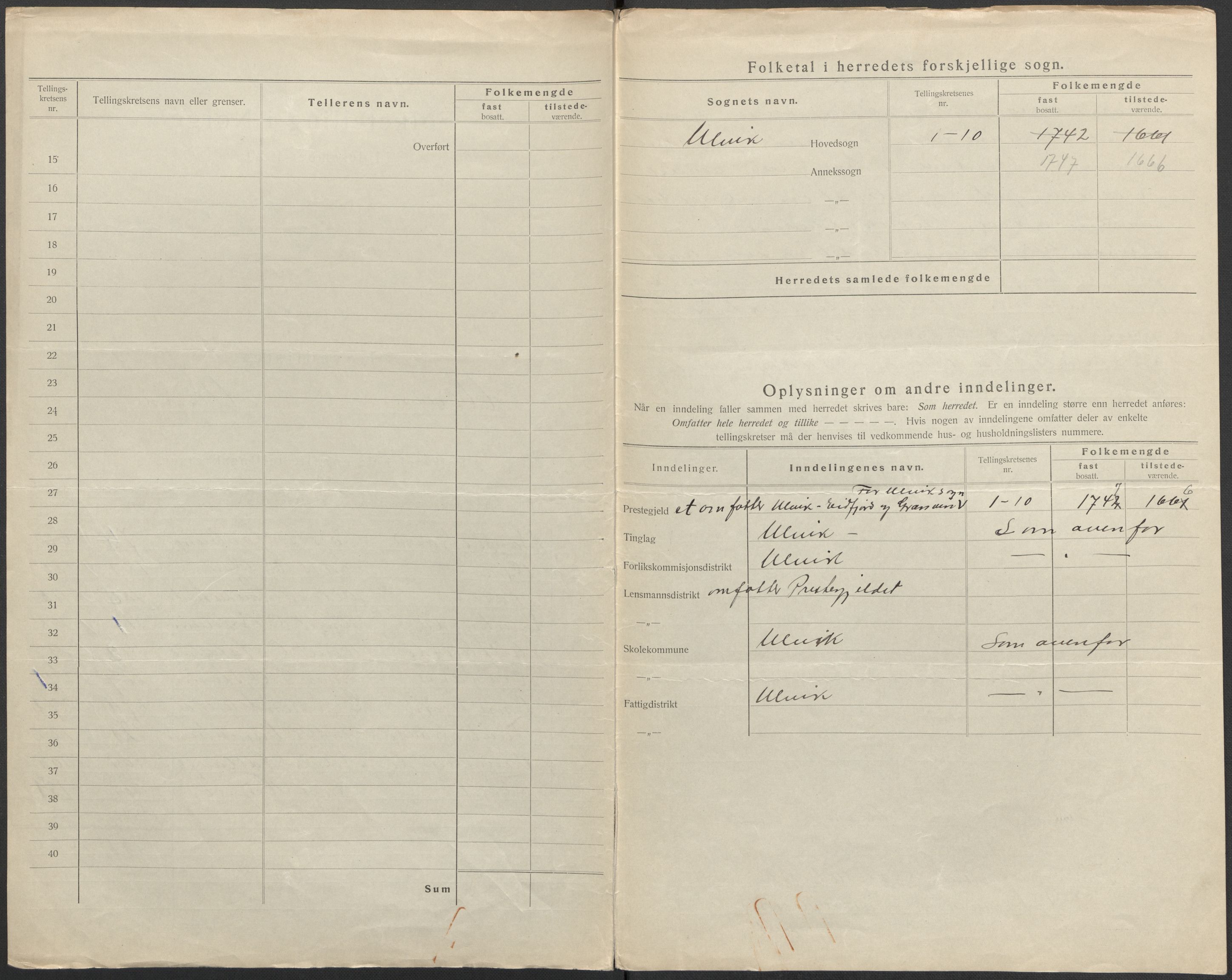 SAB, 1920 census for Ulvik, 1920, p. 3