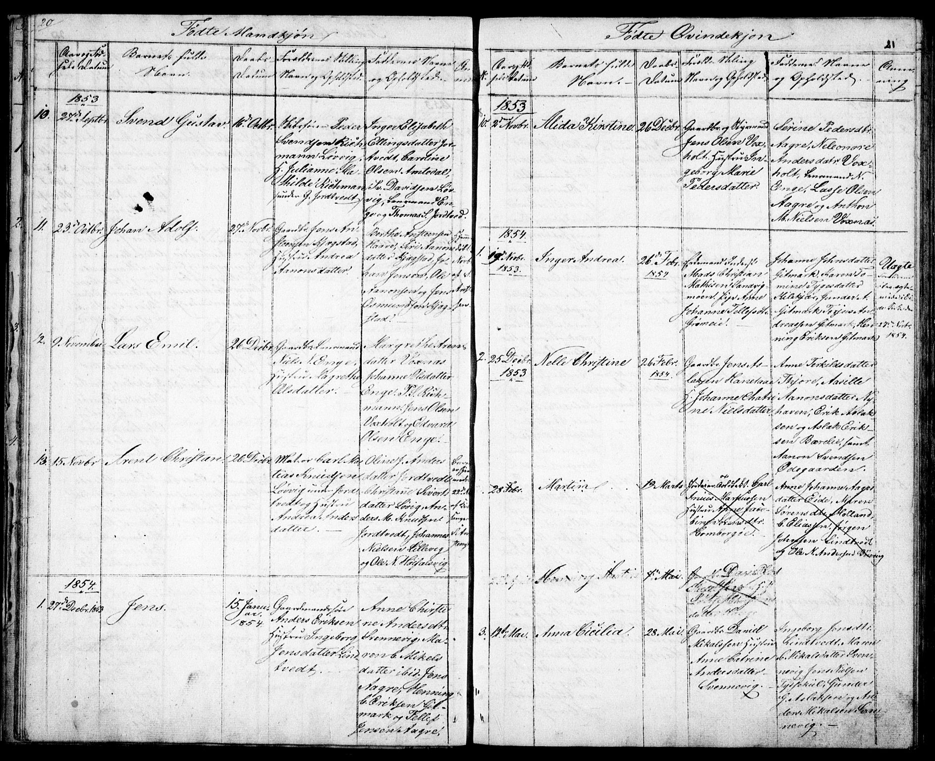 Hommedal sokneprestkontor, AV/SAK-1111-0023/F/Fb/Fba/L0002: Parish register (copy) no. B 2, 1841-1863, p. 21