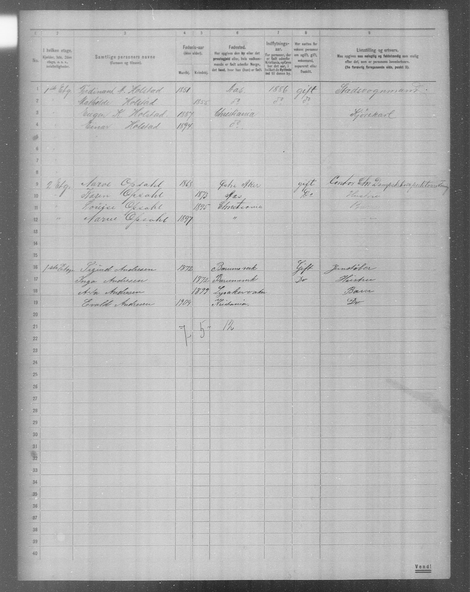 OBA, Municipal Census 1904 for Kristiania, 1904, p. 16164