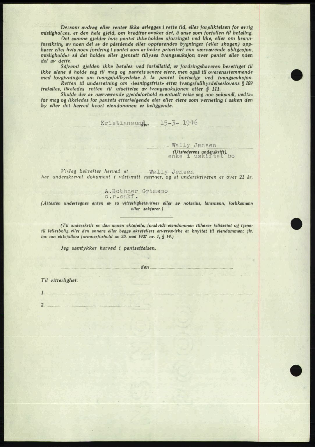 Kristiansund byfogd, AV/SAT-A-4587/A/27: Mortgage book no. 40, 1946-1946, Diary no: : 453/1946