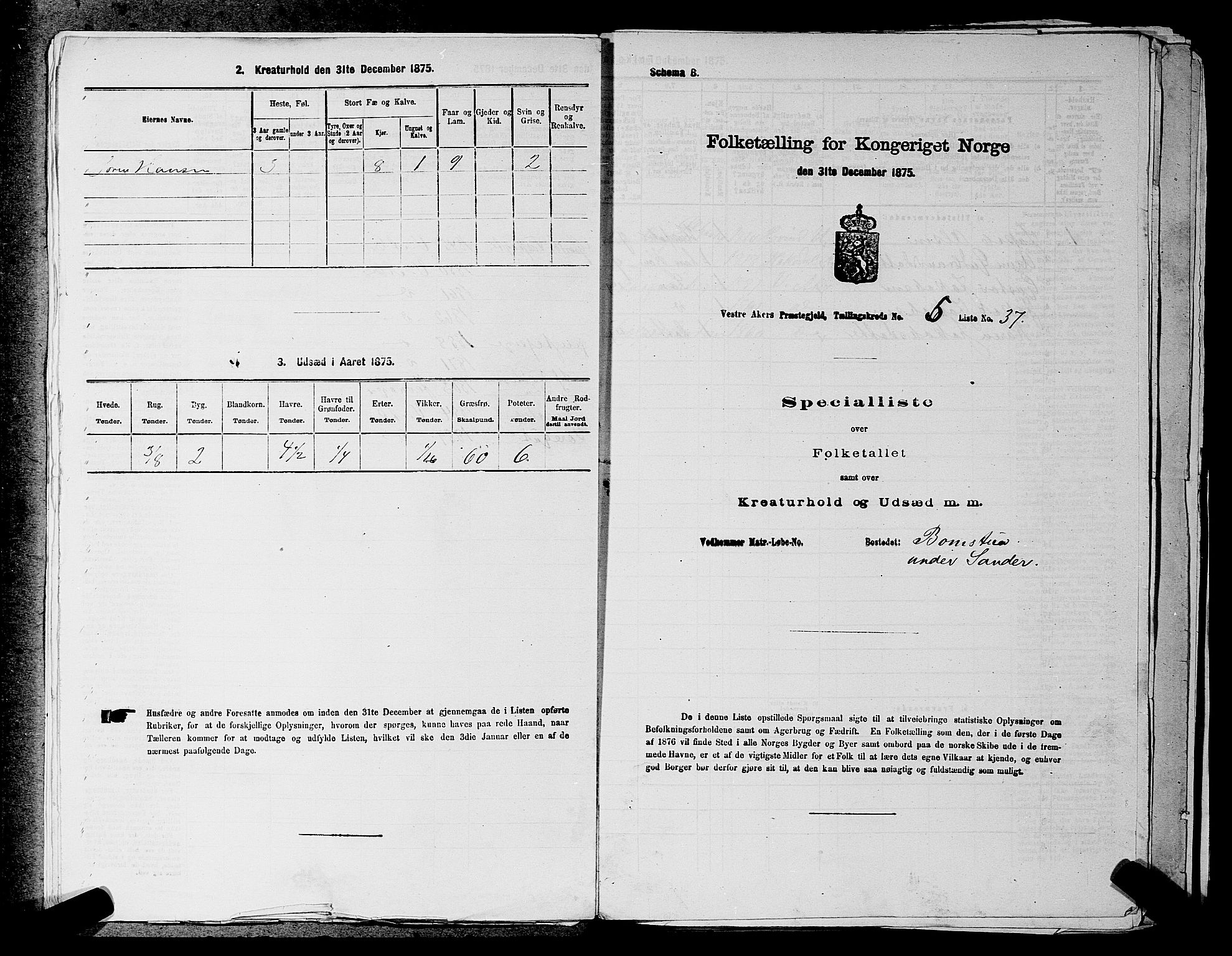 RA, 1875 census for 0218aP Vestre Aker, 1875, p. 1012