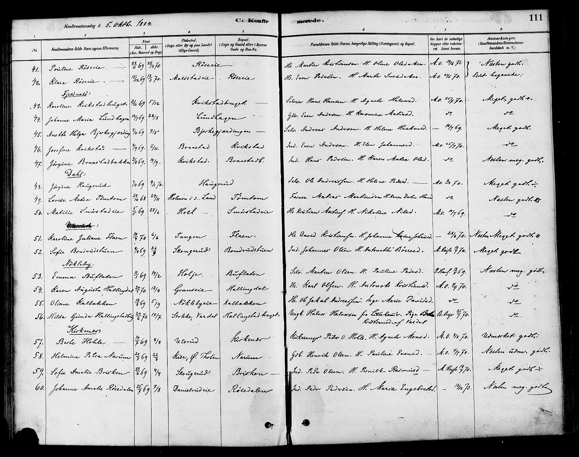Vestre Toten prestekontor, SAH/PREST-108/H/Ha/Haa/L0010: Parish register (official) no. 10, 1878-1894, p. 111