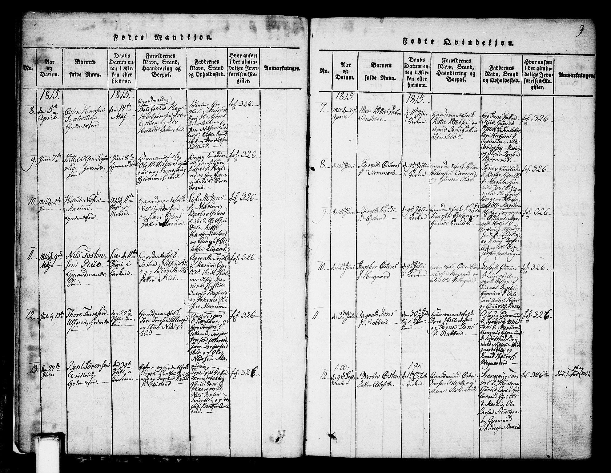 Tinn kirkebøker, SAKO/A-308/G/Ga/L0001: Parish register (copy) no. I 1, 1815-1850, p. 3