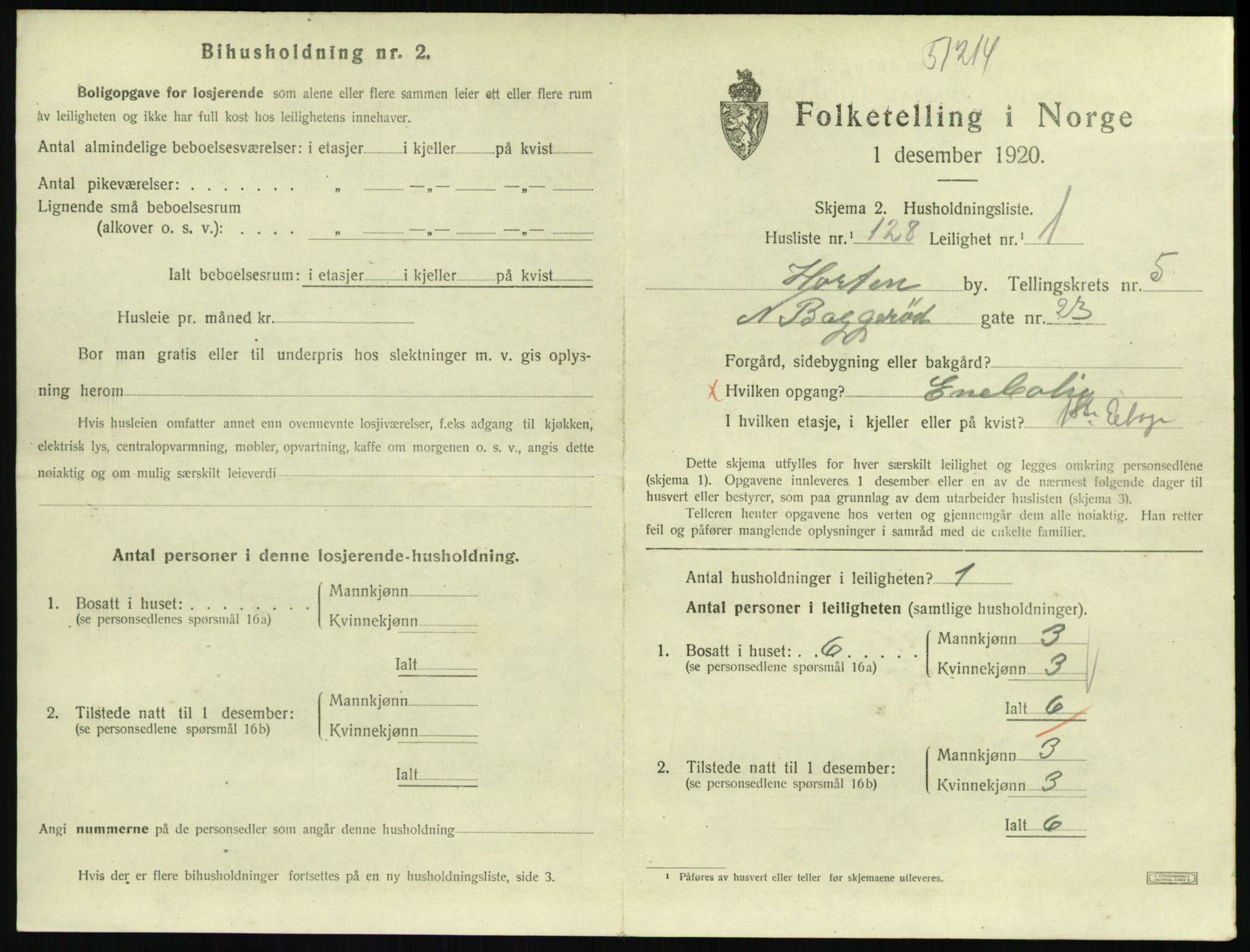 SAKO, 1920 census for Horten, 1920, p. 6105