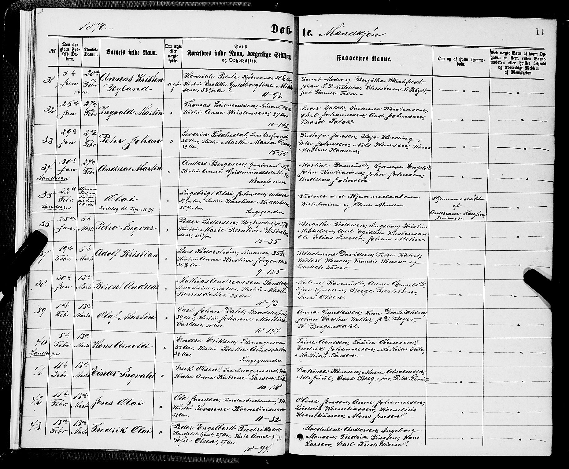 Domkirken sokneprestembete, SAB/A-74801/H/Hab/L0013: Parish register (copy) no. B 6, 1869-1876, p. 11