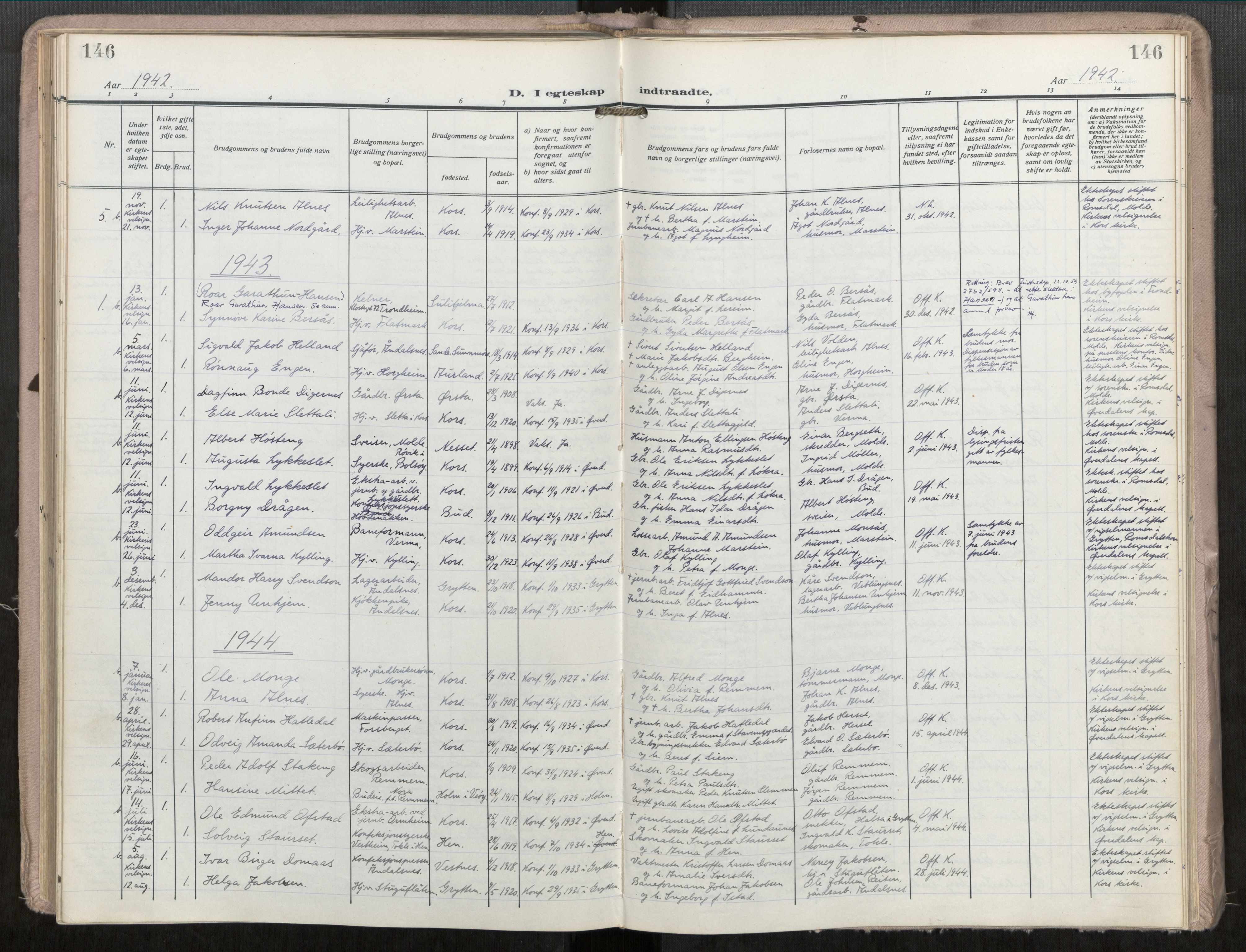 Ministerialprotokoller, klokkerbøker og fødselsregistre - Møre og Romsdal, SAT/A-1454/546/L0601: Parish register (official) no. 546A04, 1919-1956, p. 146