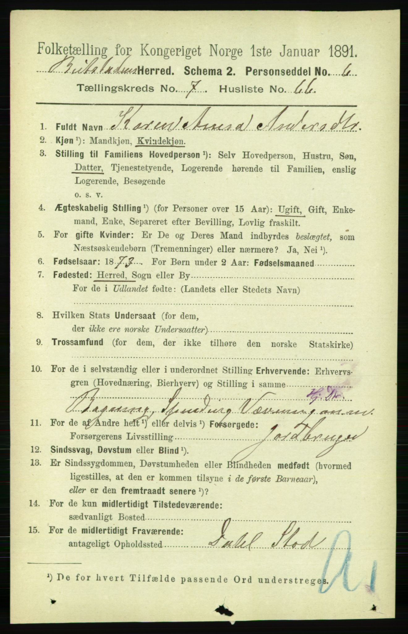 RA, 1891 census for 1727 Beitstad, 1891, p. 2118