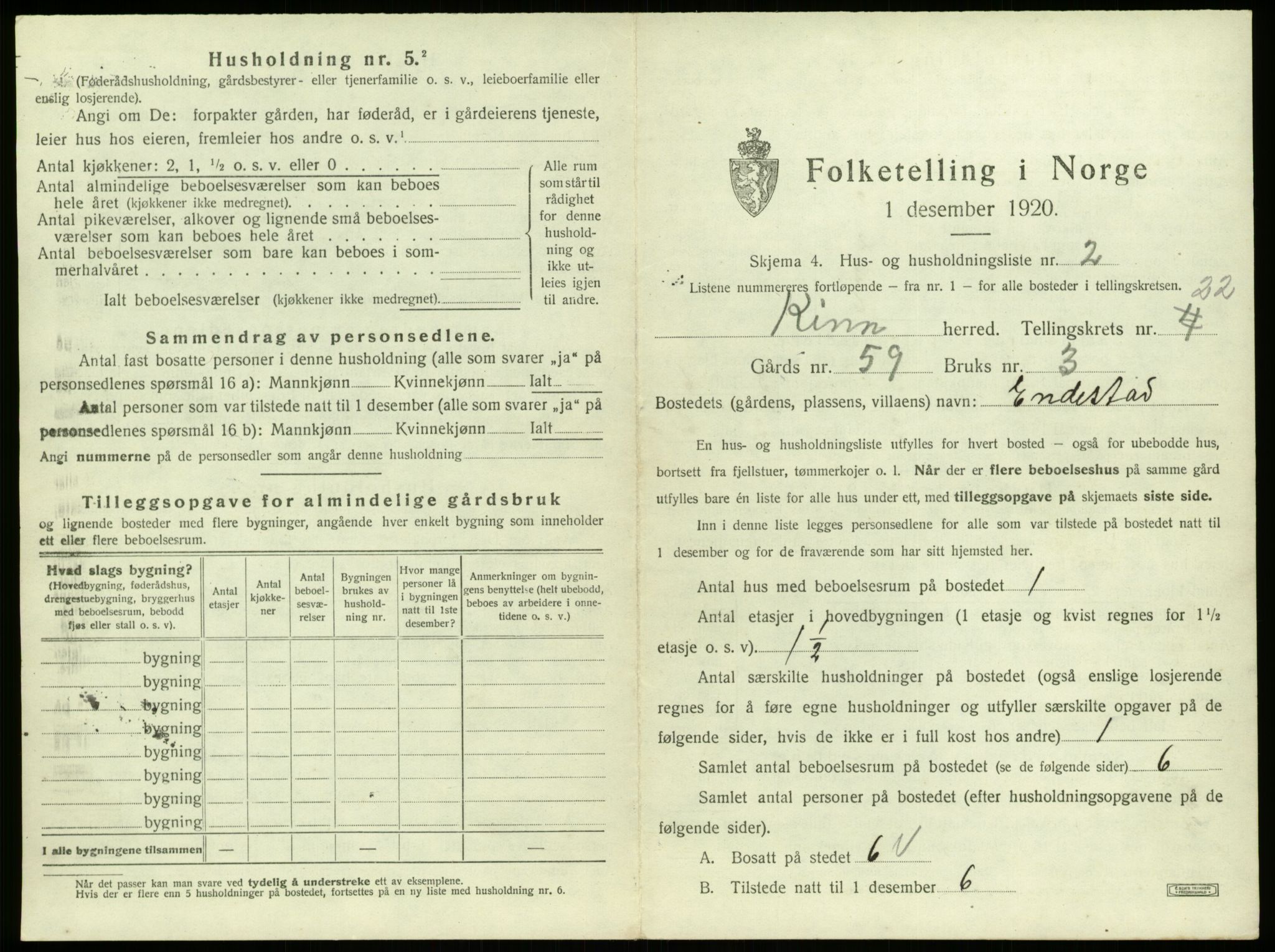 SAB, 1920 census for Kinn, 1920, p. 1095