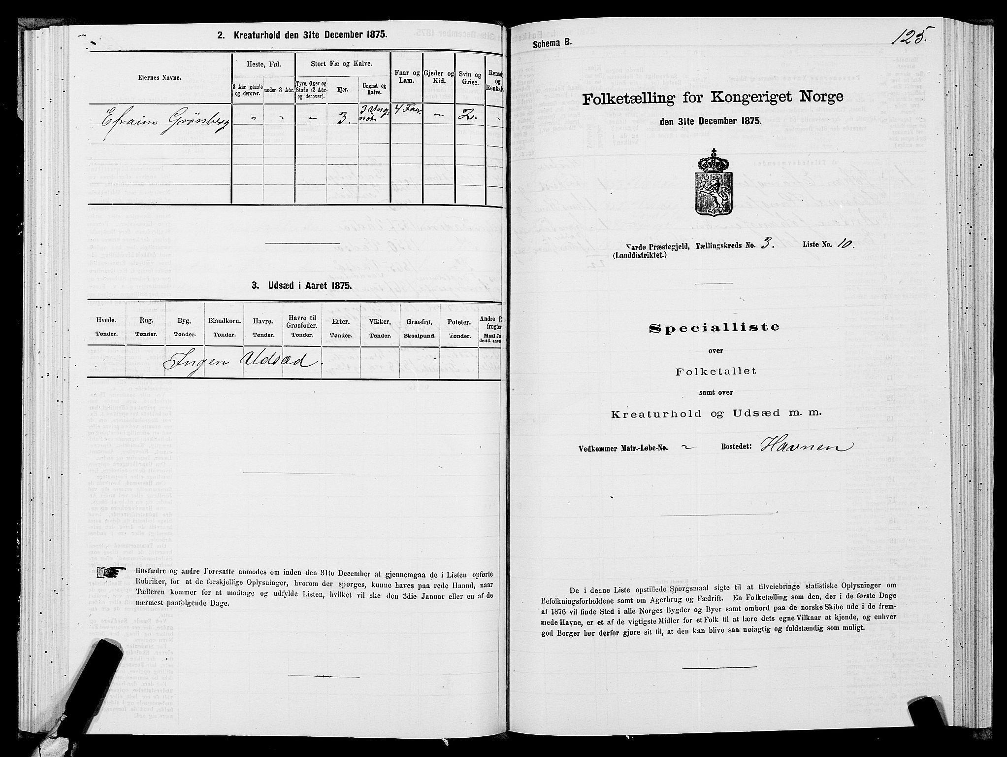 SATØ, 1875 census for 2028L Vardø/Vardø, 1875, p. 1125