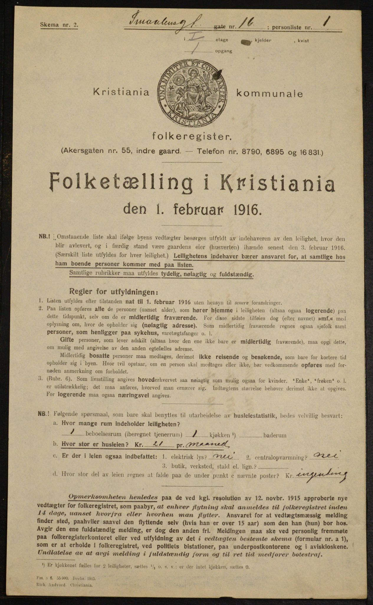 OBA, Municipal Census 1916 for Kristiania, 1916, p. 100403