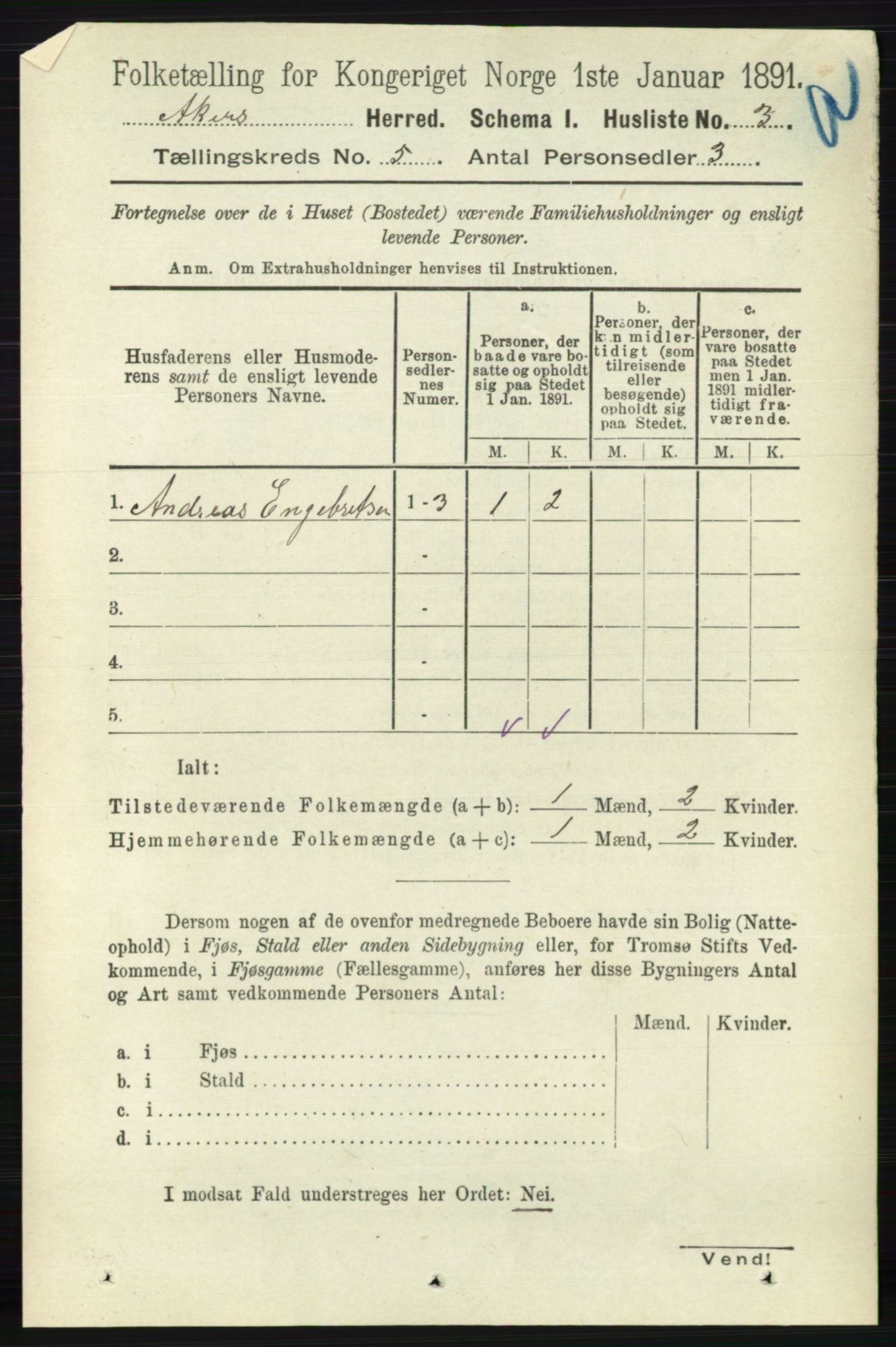 RA, 1891 census for 0218 Aker, 1891, p. 4893