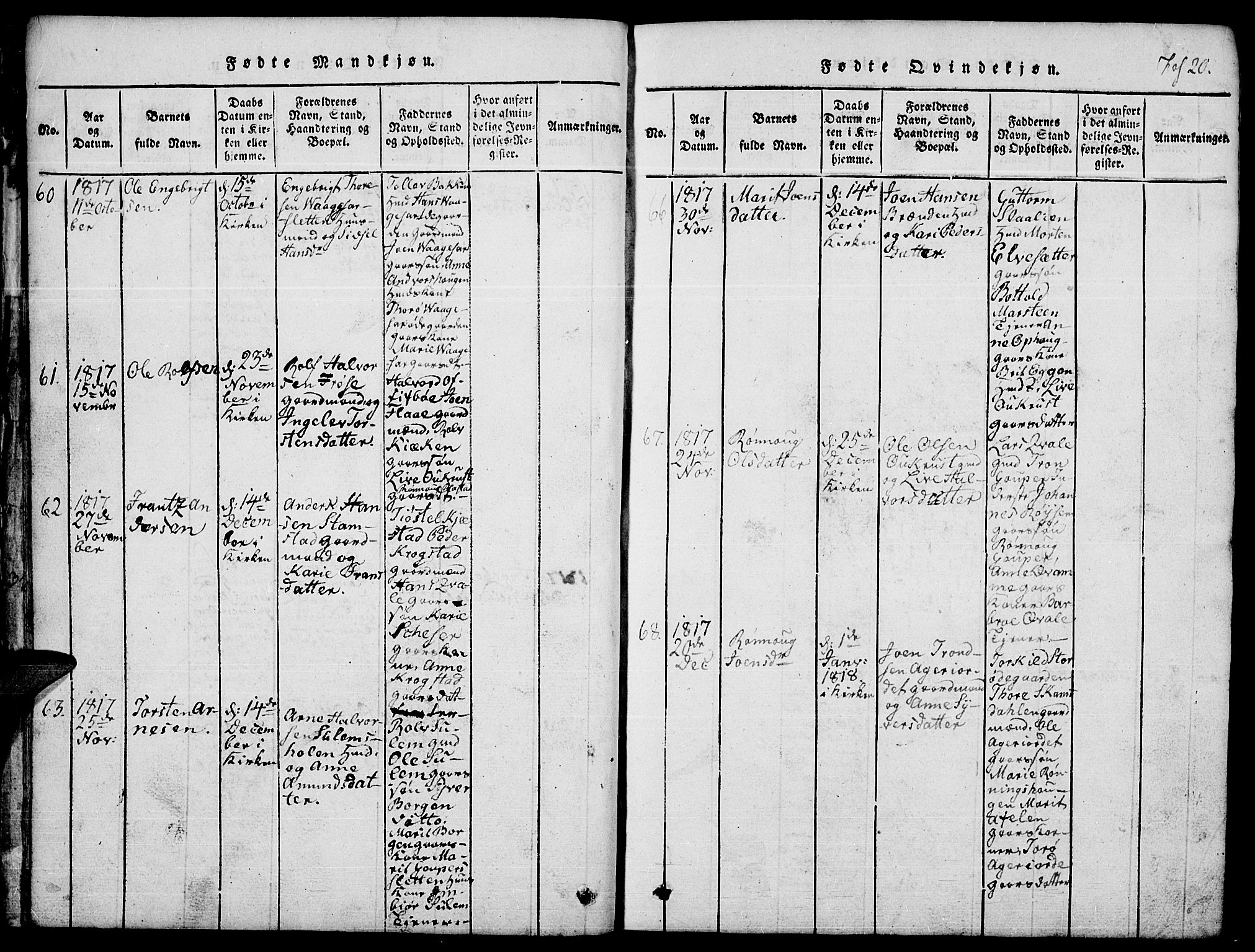 Lom prestekontor, SAH/PREST-070/L/L0001: Parish register (copy) no. 1, 1815-1836, p. 20
