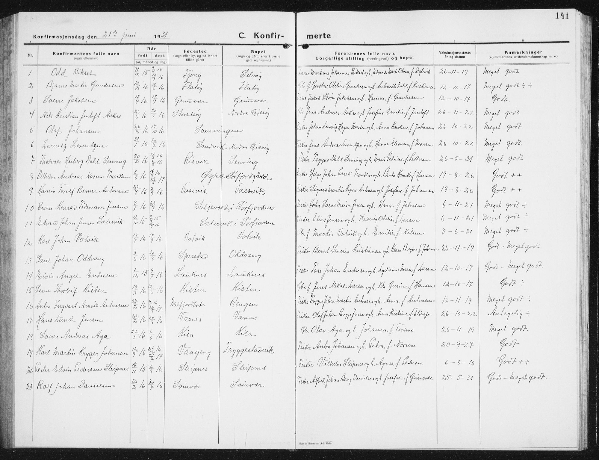 Ministerialprotokoller, klokkerbøker og fødselsregistre - Nordland, SAT/A-1459/841/L0622: Parish register (copy) no. 841C06, 1924-1942, p. 141