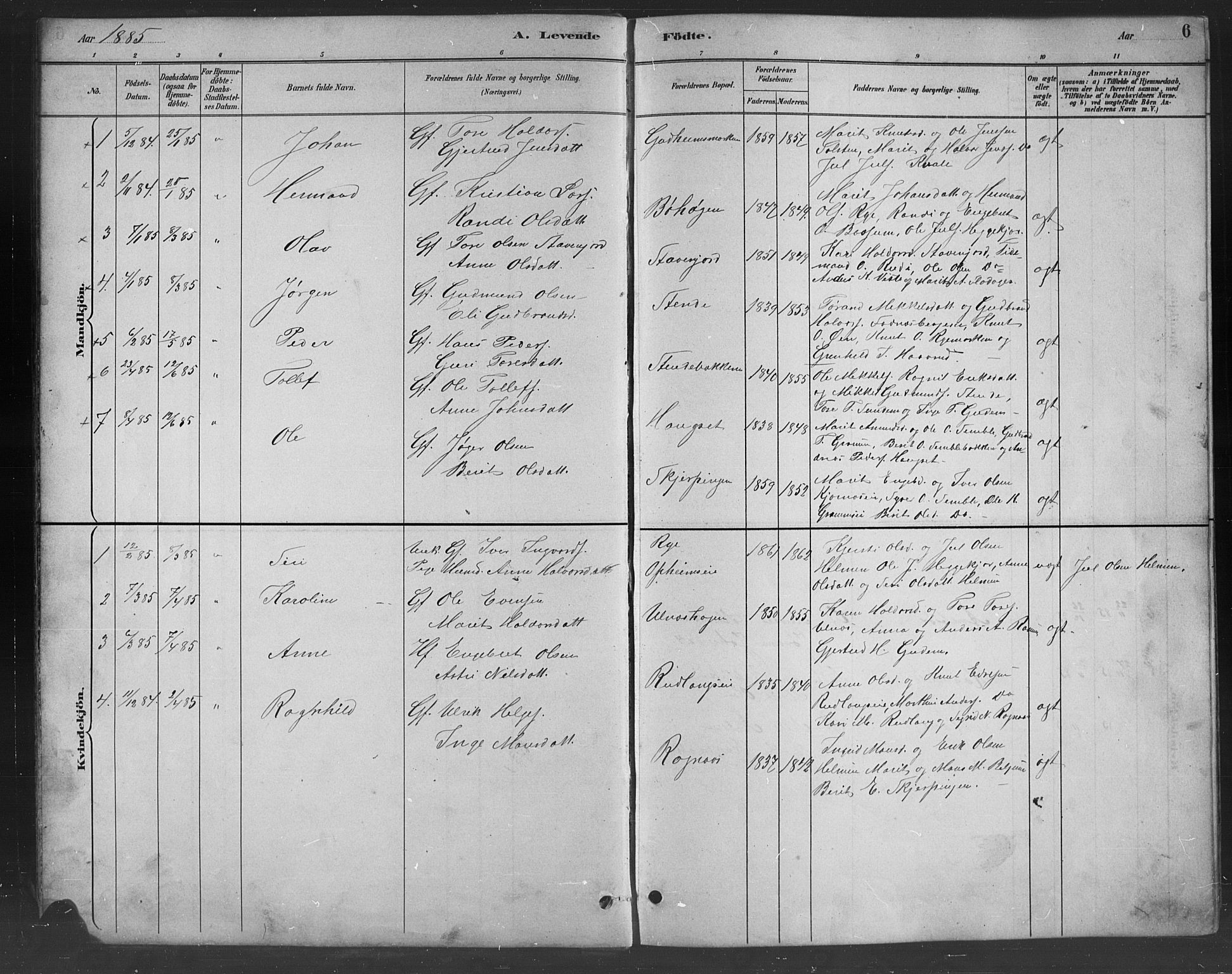 Nord-Aurdal prestekontor, SAH/PREST-132/H/Ha/Hab/L0008: Parish register (copy) no. 8, 1883-1916, p. 6