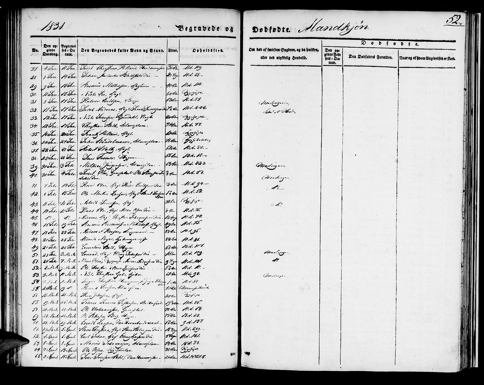 Domkirken sokneprestembete, SAB/A-74801/H/Haa/L0014: Parish register (official) no. A 13, 1830-1837, p. 52
