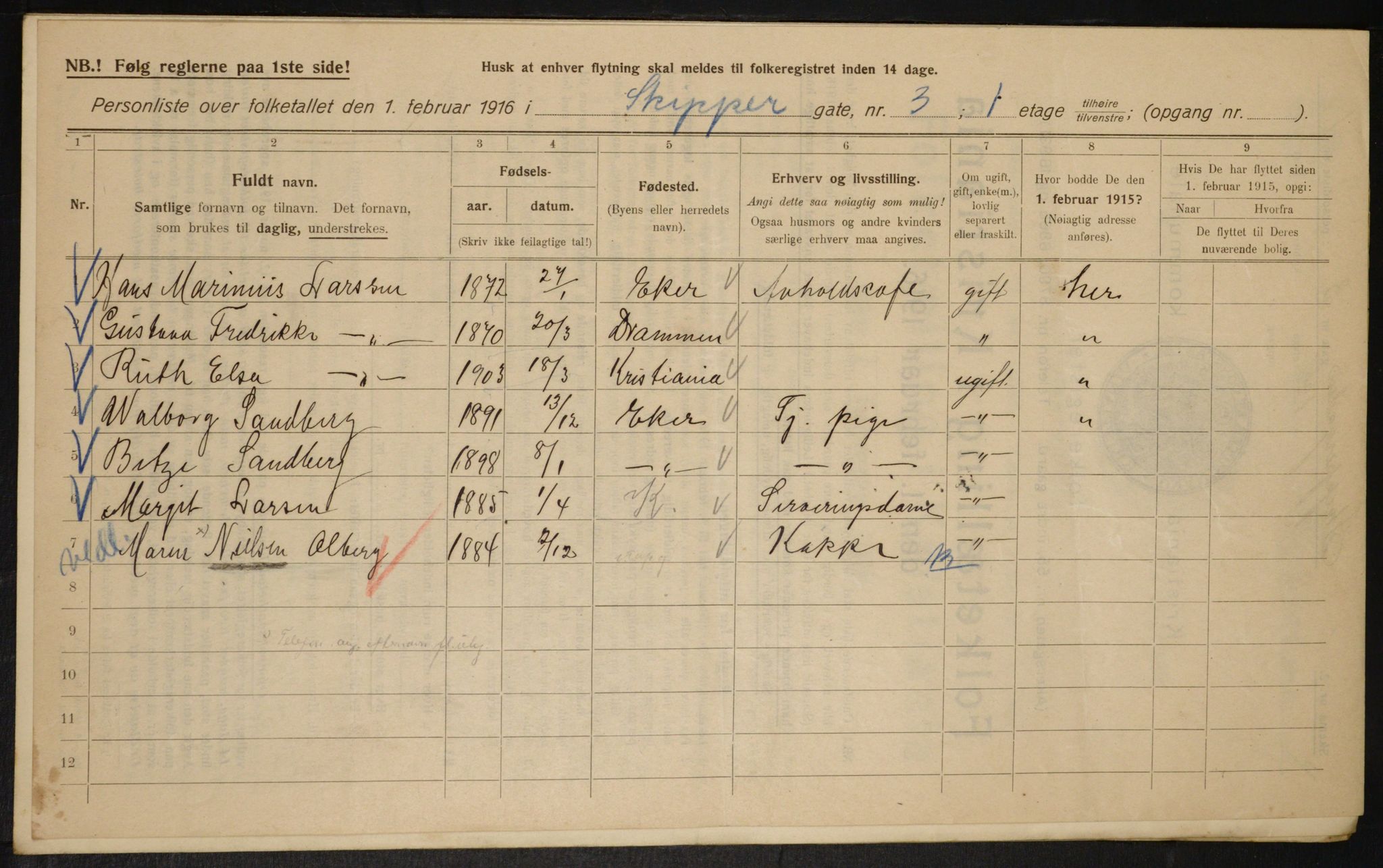 OBA, Municipal Census 1916 for Kristiania, 1916, p. 97916