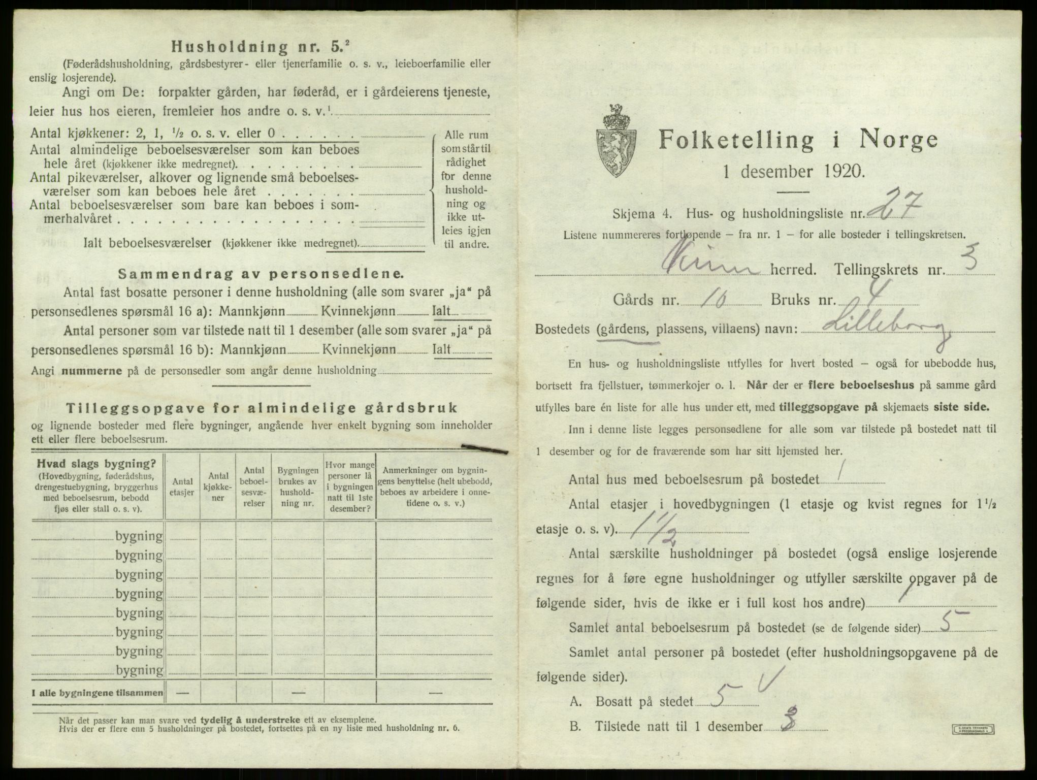 SAB, 1920 census for Kinn, 1920, p. 224