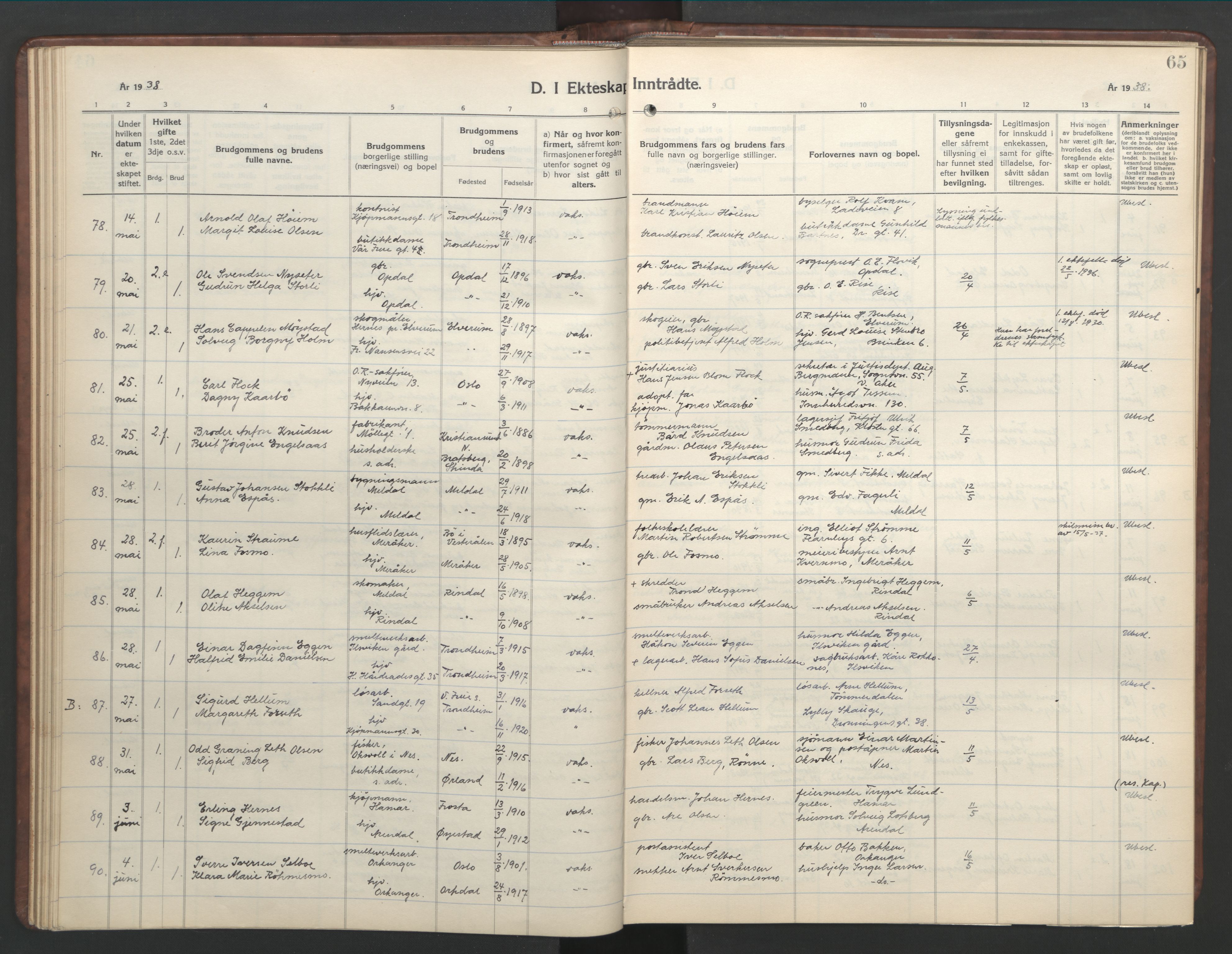 Ministerialprotokoller, klokkerbøker og fødselsregistre - Sør-Trøndelag, SAT/A-1456/601/L0101: Parish register (copy) no. 601C19, 1935-1946, p. 65
