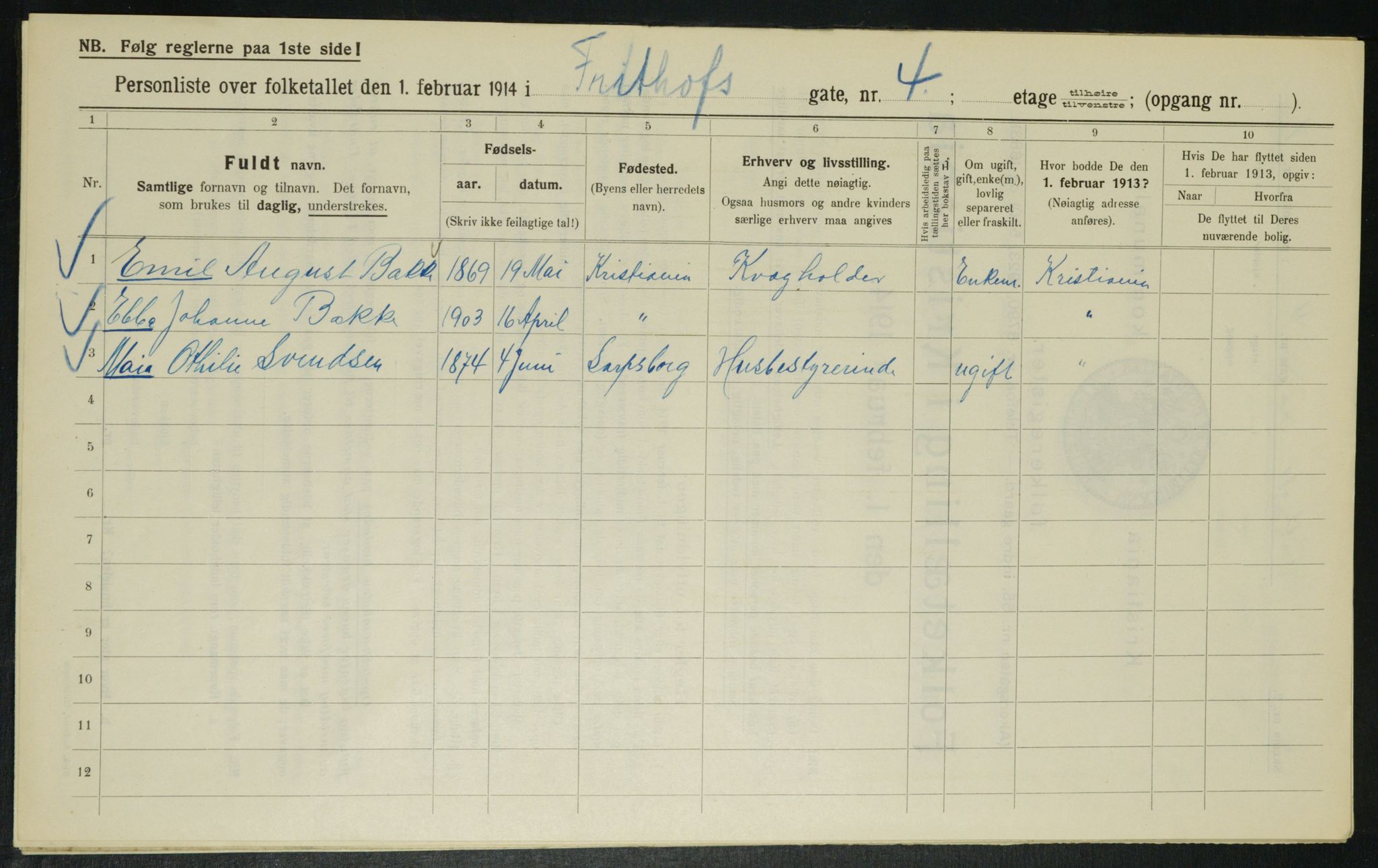 OBA, Municipal Census 1914 for Kristiania, 1914, p. 27019