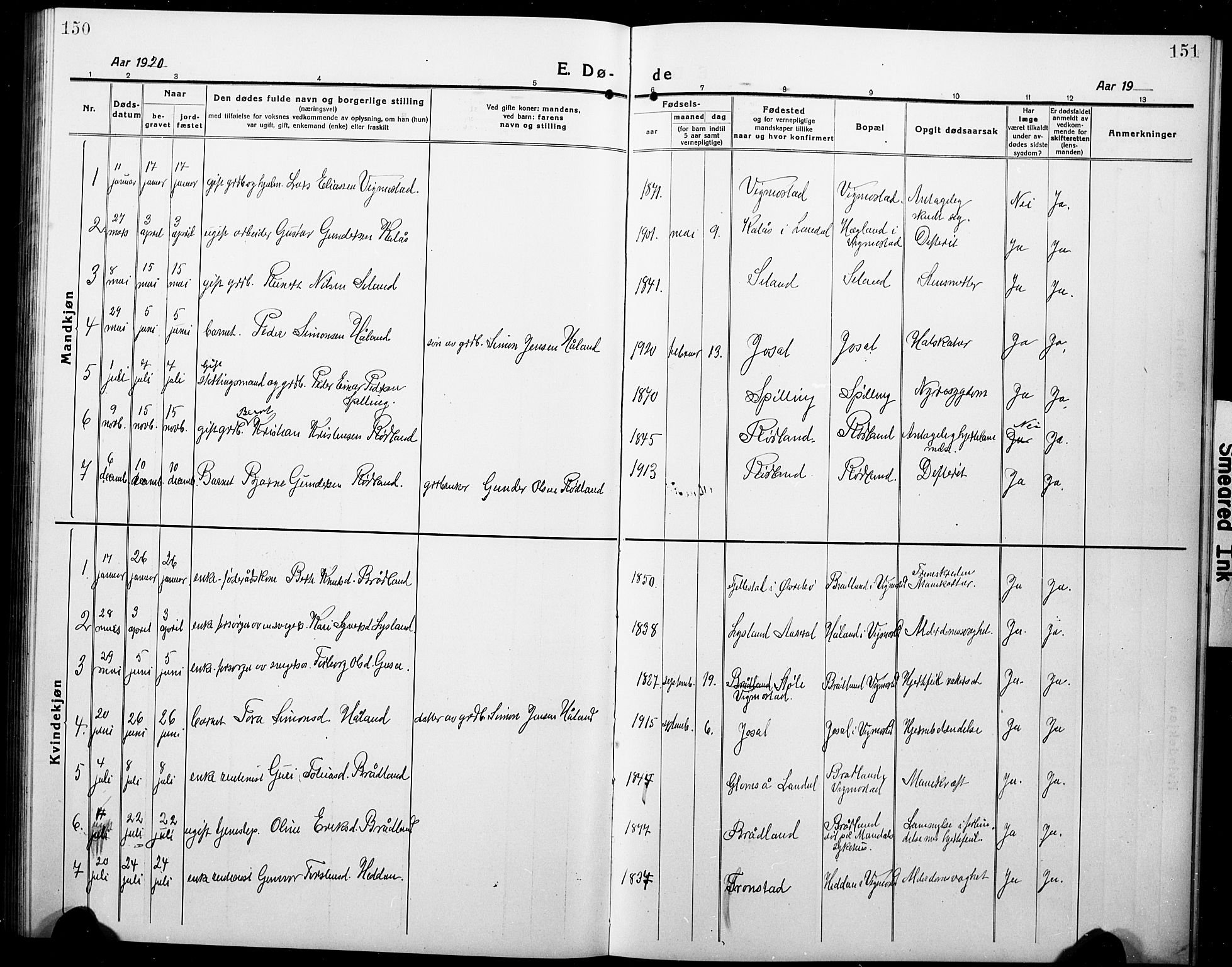 Nord-Audnedal sokneprestkontor, AV/SAK-1111-0032/F/Fb/Fbb/L0005: Parish register (copy) no. B 5, 1918-1929, p. 150-151