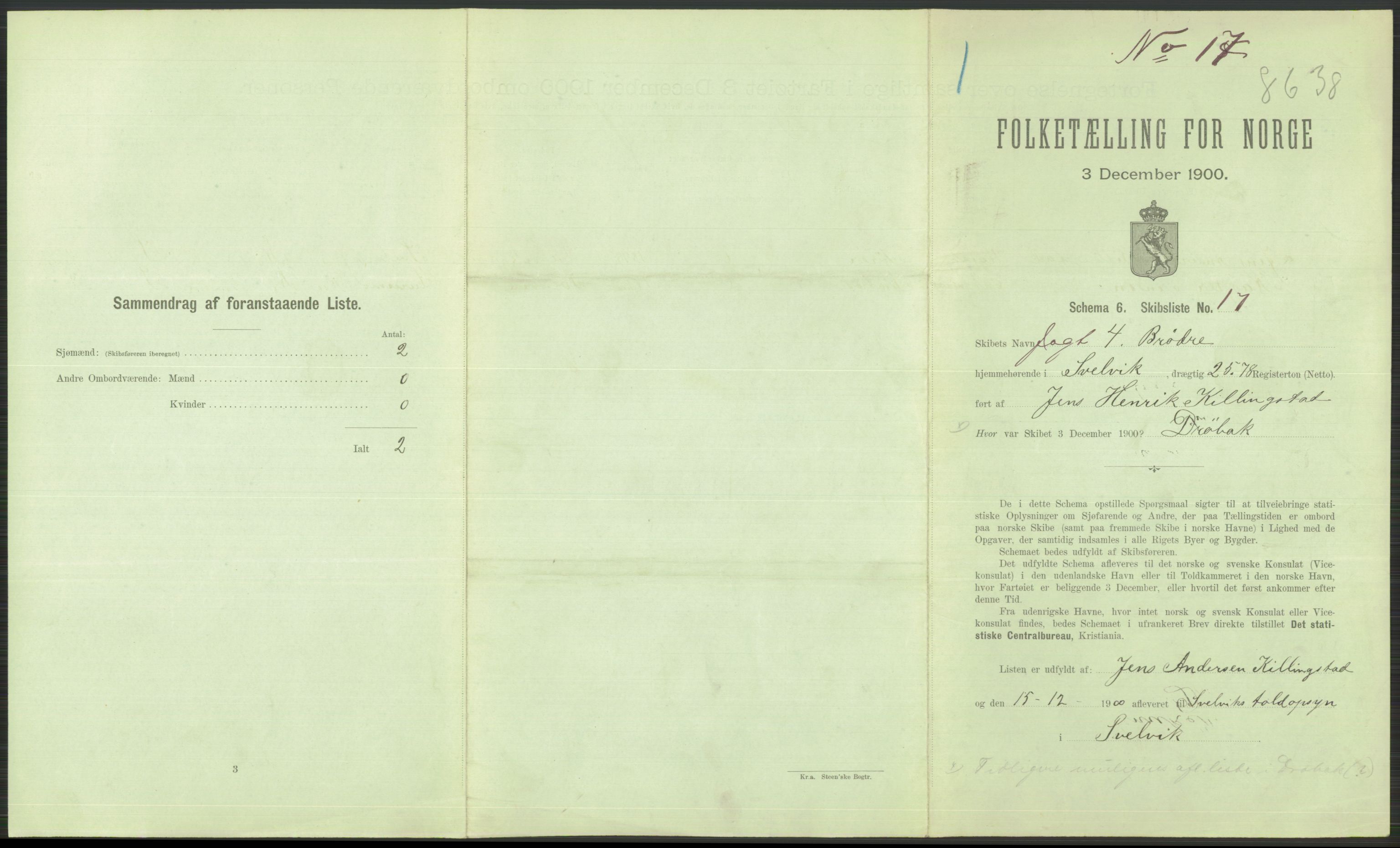 RA, 1900 Census - ship lists from ships in Norwegian harbours, harbours abroad and at sea, 1900, p. 405