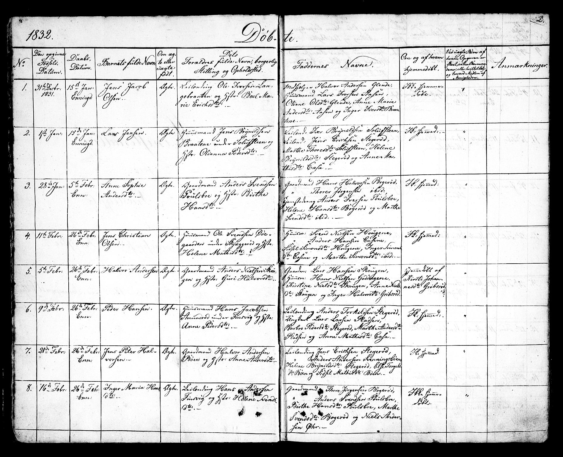 Idd prestekontor Kirkebøker, SAO/A-10911/F/Fc/L0003: Parish register (official) no. III 3, 1832-1847, p. 2