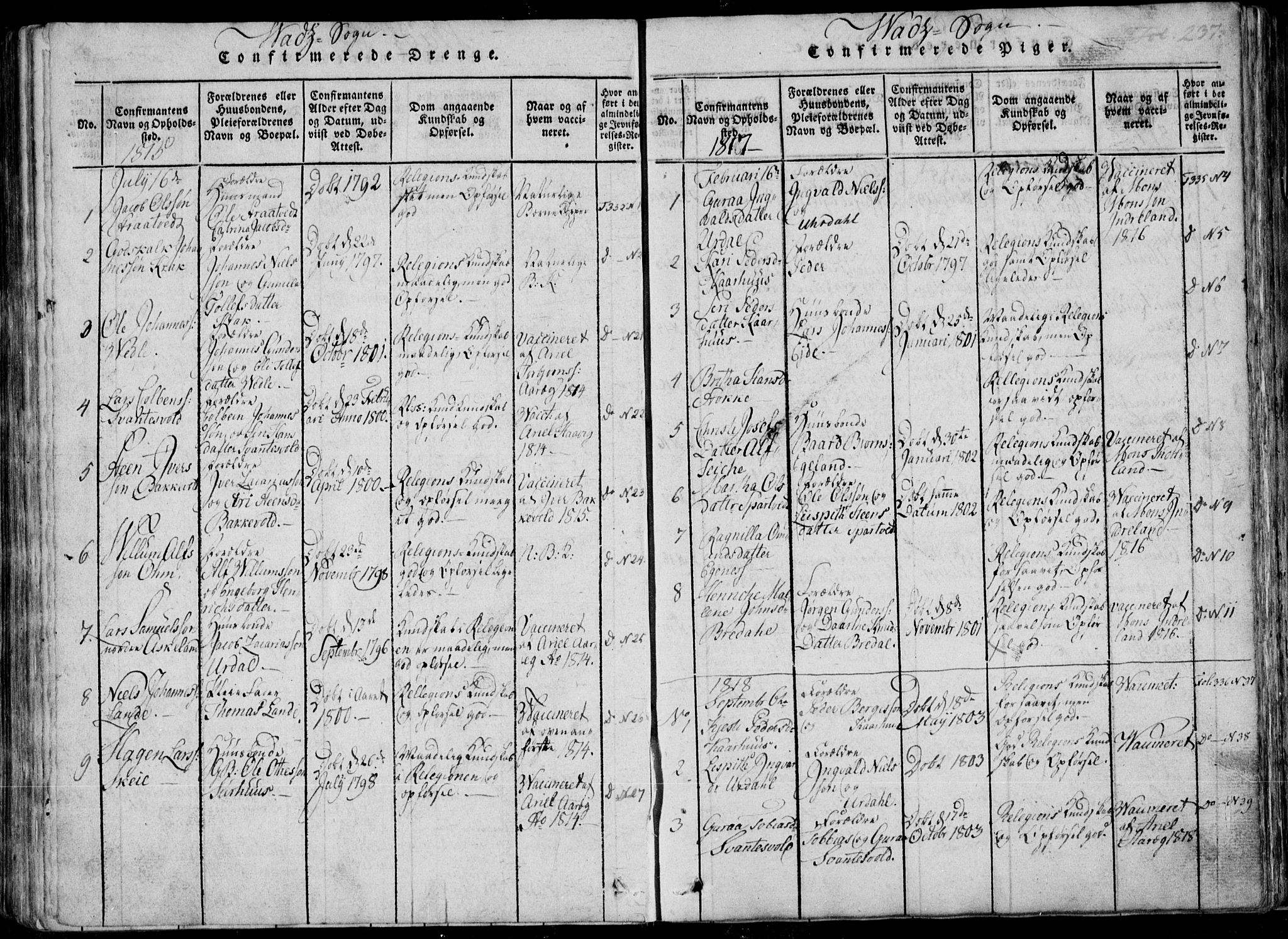 Skjold sokneprestkontor, SAST/A-101847/H/Ha/Haa/L0004: Parish register (official) no. A 4 /2, 1815-1830, p. 237