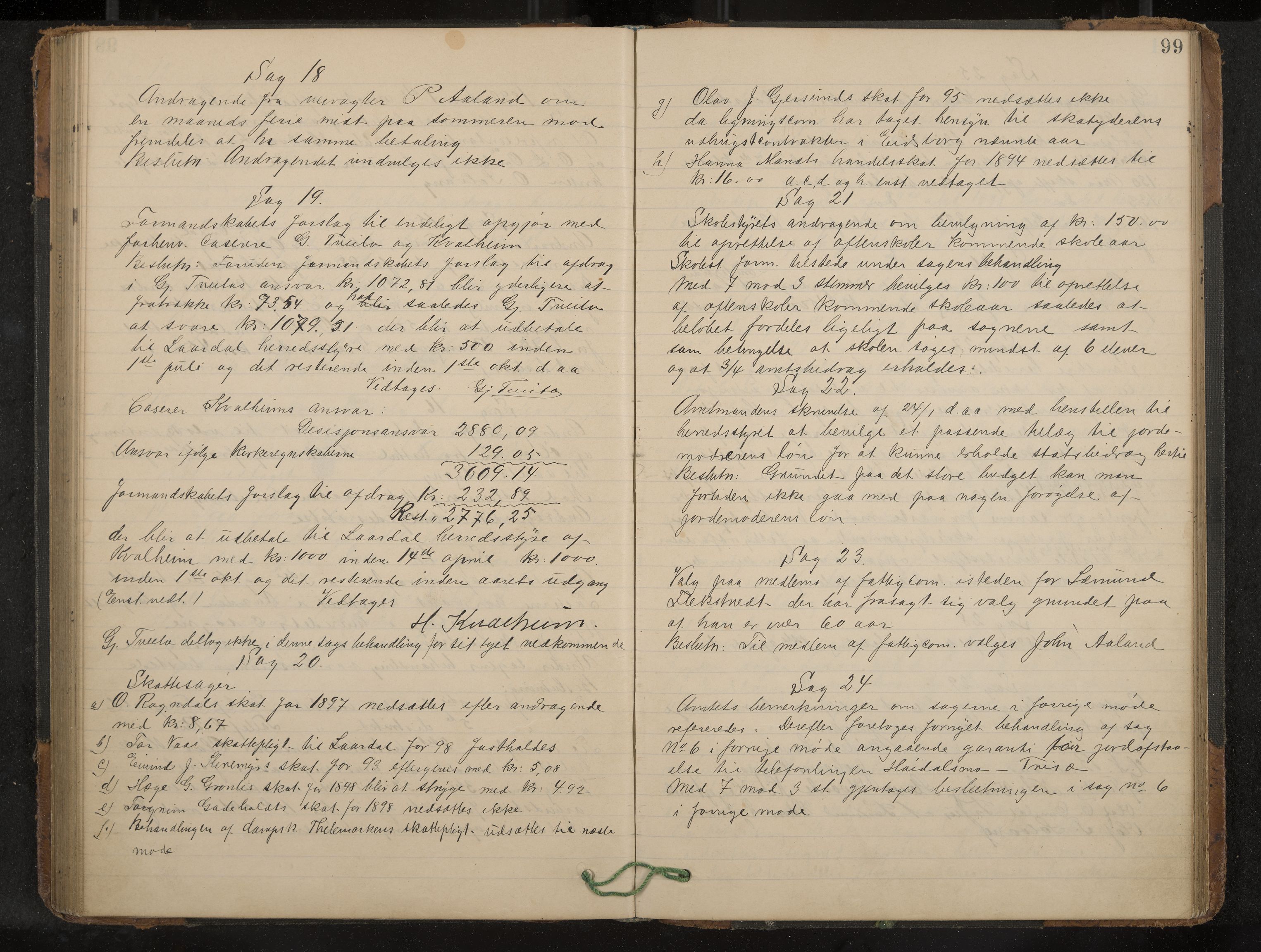 Lårdal formannskap og sentraladministrasjon, IKAK/0833021/A/L0003: Møtebok, 1893-1901, p. 99