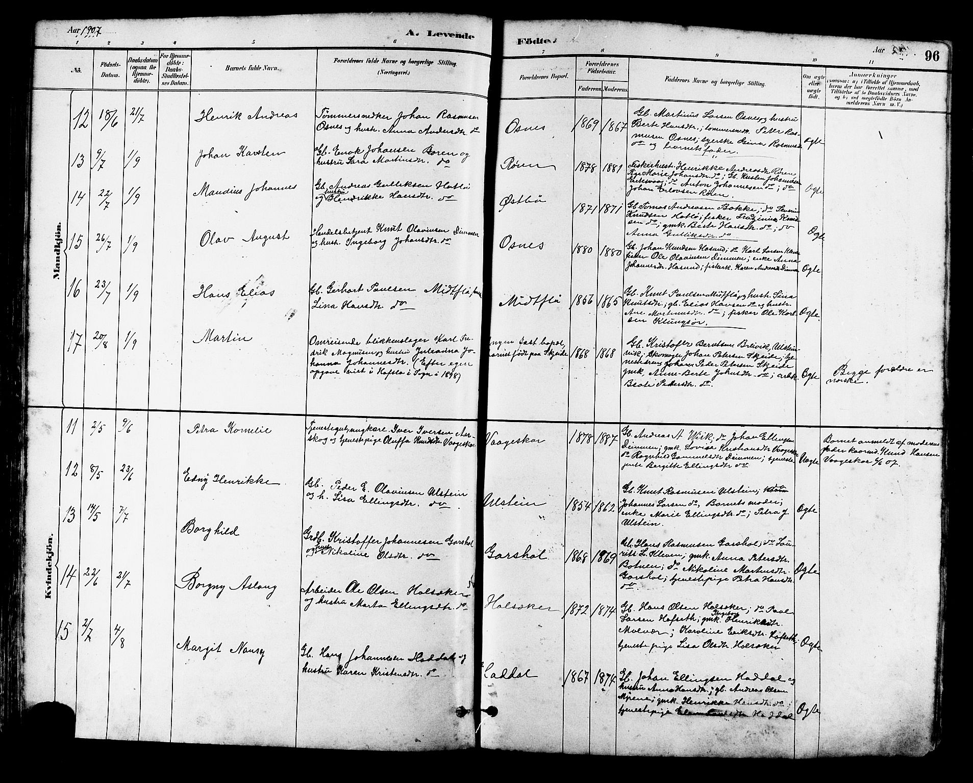 Ministerialprotokoller, klokkerbøker og fødselsregistre - Møre og Romsdal, SAT/A-1454/509/L0112: Parish register (copy) no. 509C02, 1883-1922, p. 96