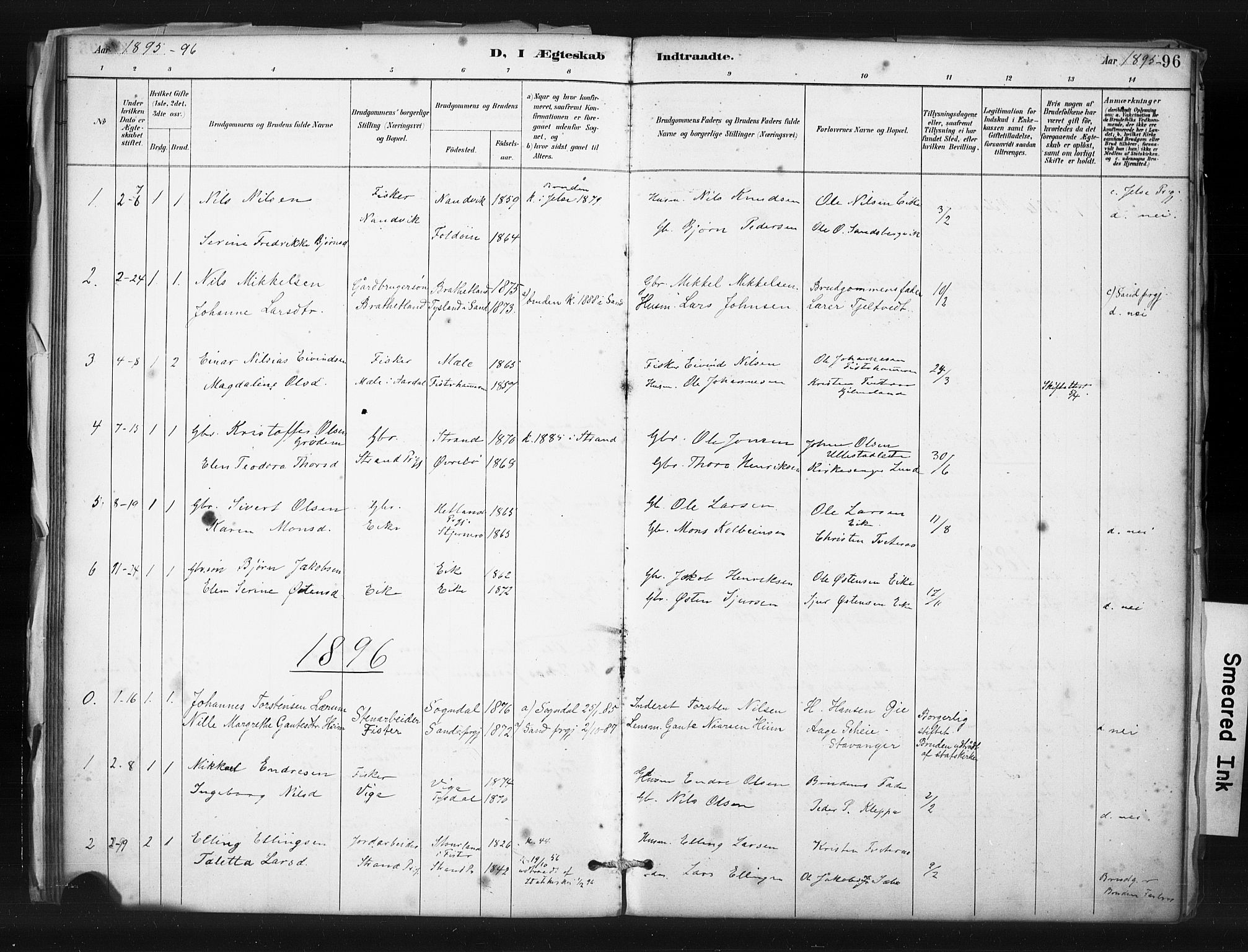 Hjelmeland sokneprestkontor, SAST/A-101843/01/IV/L0015: Parish register (official) no. A 15, 1887-1910, p. 96