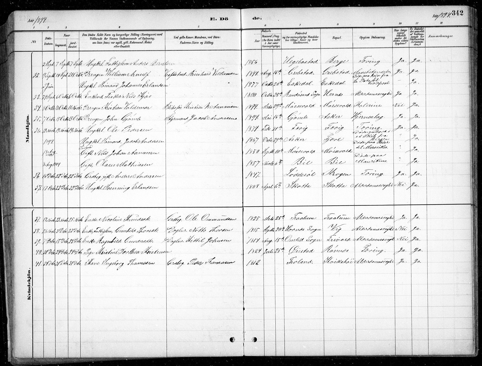 Fjære sokneprestkontor, AV/SAK-1111-0011/F/Fb/L0011: Parish register (copy) no. B 11, 1881-1905, p. 342