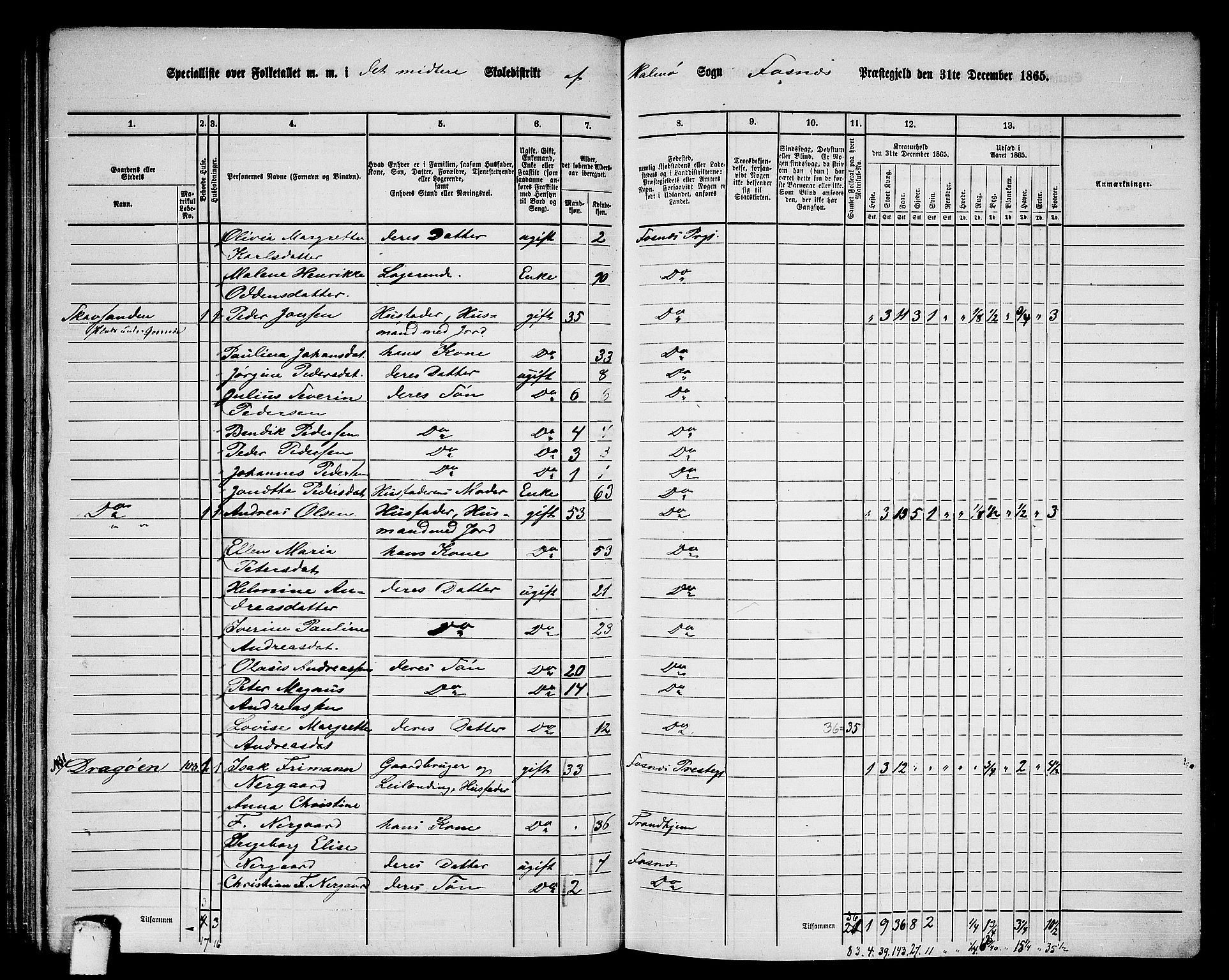 RA, 1865 census for Fosnes, 1865, p. 85
